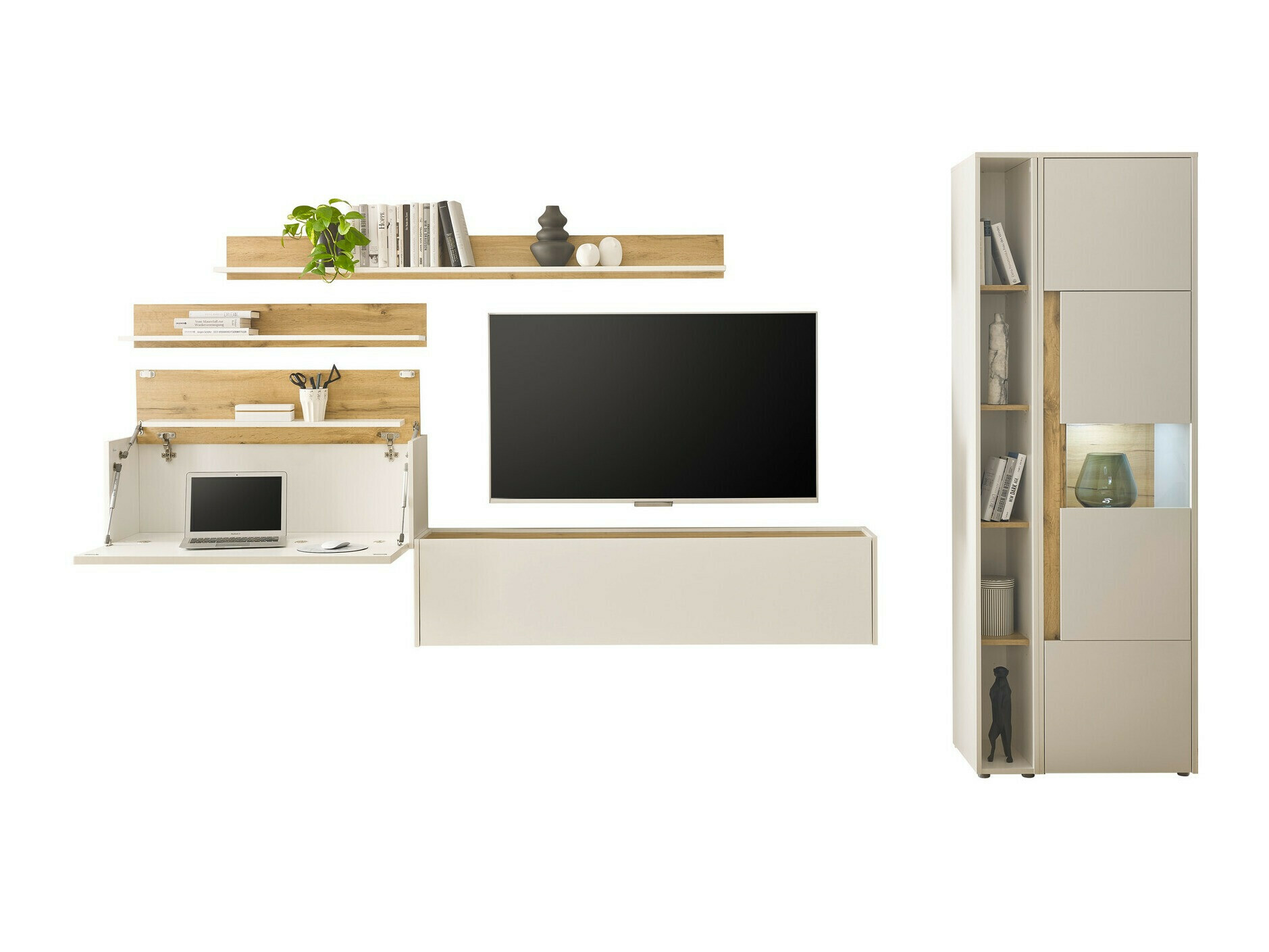 Conjunto de salón Elbsori 140 (Blanco + Roble wotan)