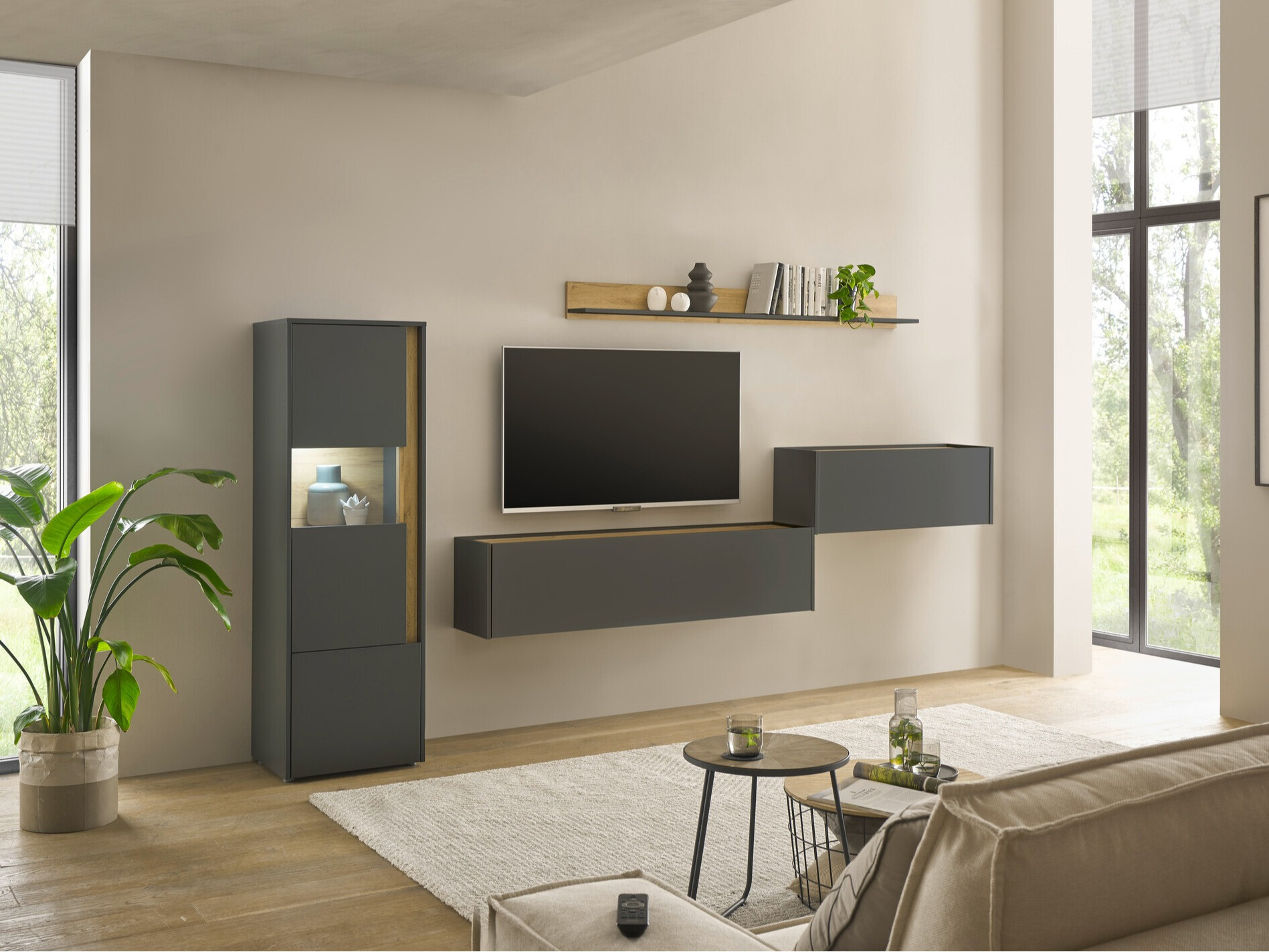 Conjunto de salón Elbsori 141 (Antracita + Roble wotan)