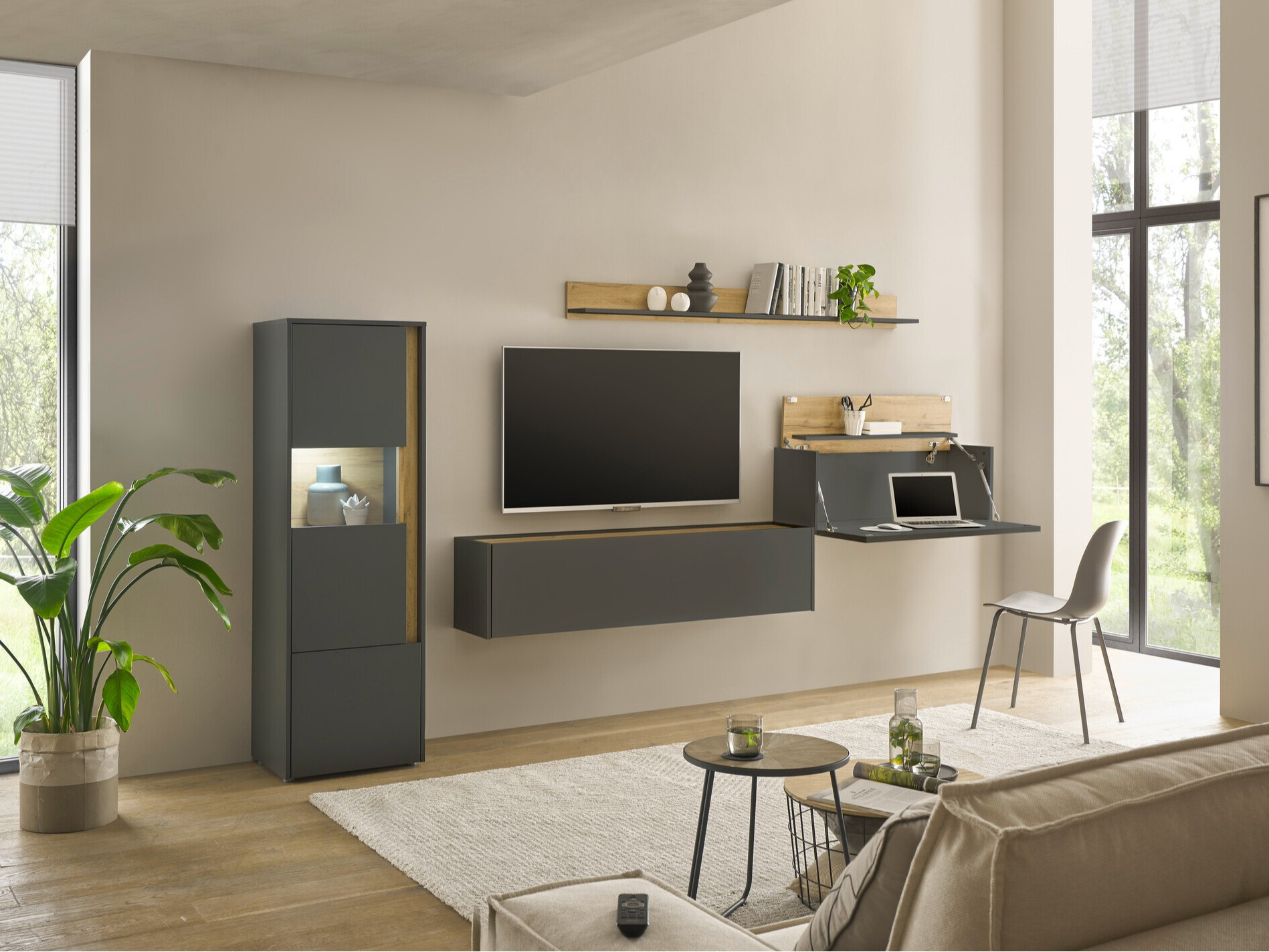 Conjunto de salón Elbsori 141 (Antracita + Roble wotan)