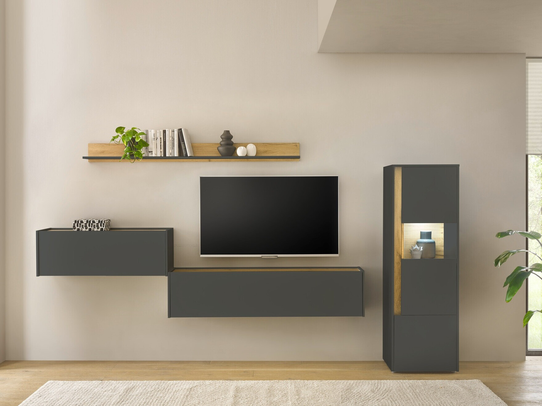 Conjunto de salón Elbsori 141 (Antracita + Roble wotan)