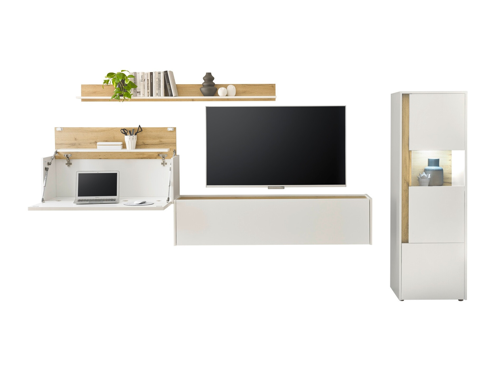 Conjunto de salón Elbsori 141 (Blanco + Roble wotan)