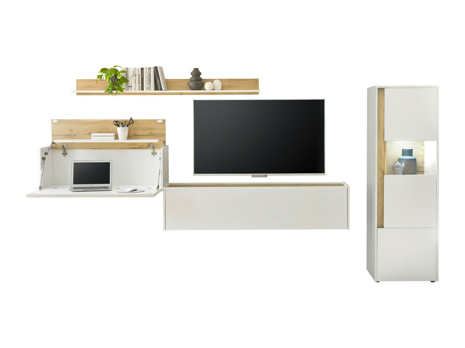 Conjunto de salón Elbsori 141 (Blanco + Roble wotan)