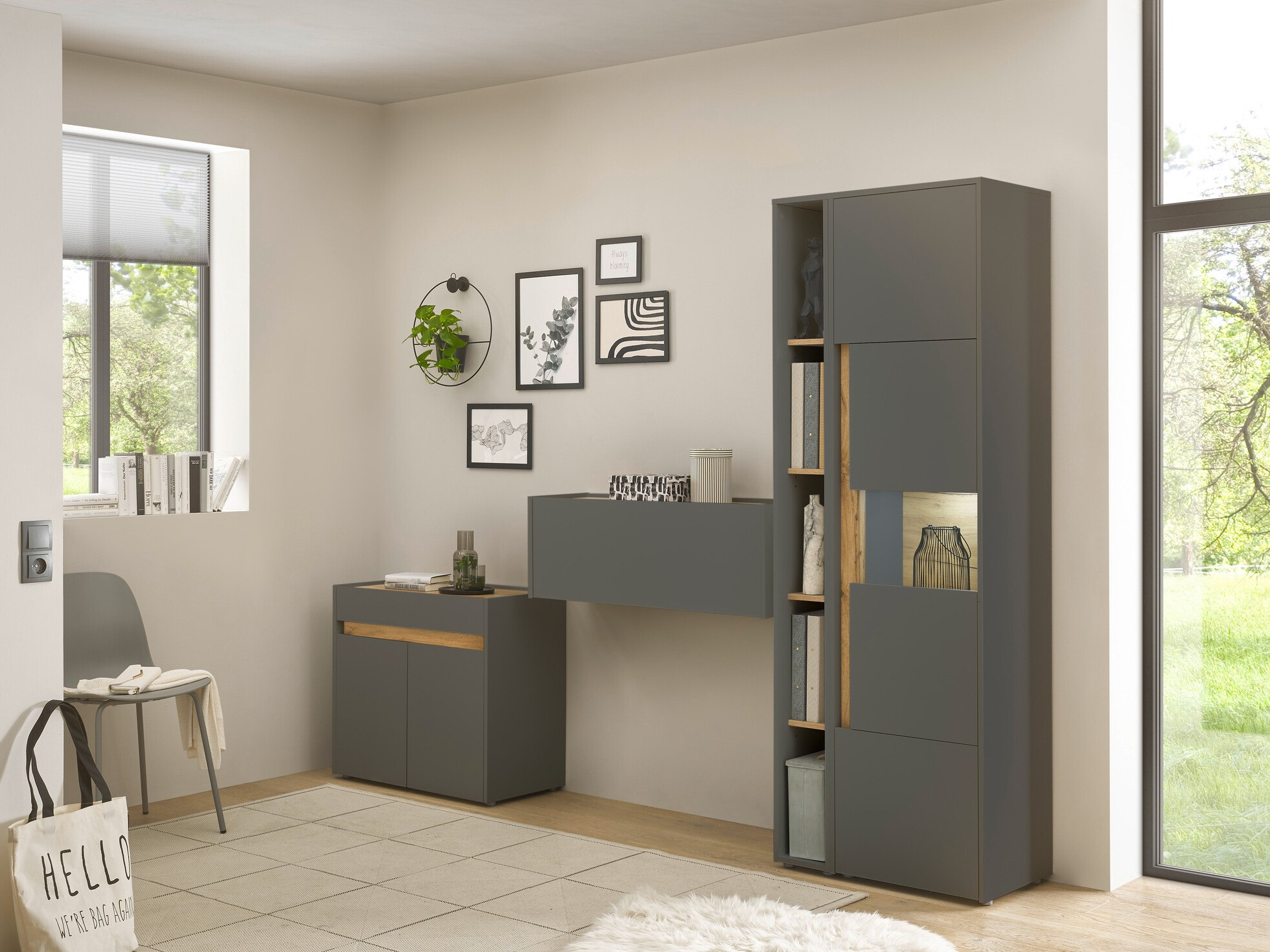 Conjuntos de muebles Elbsori 139 (Antracita + Roble wotan)