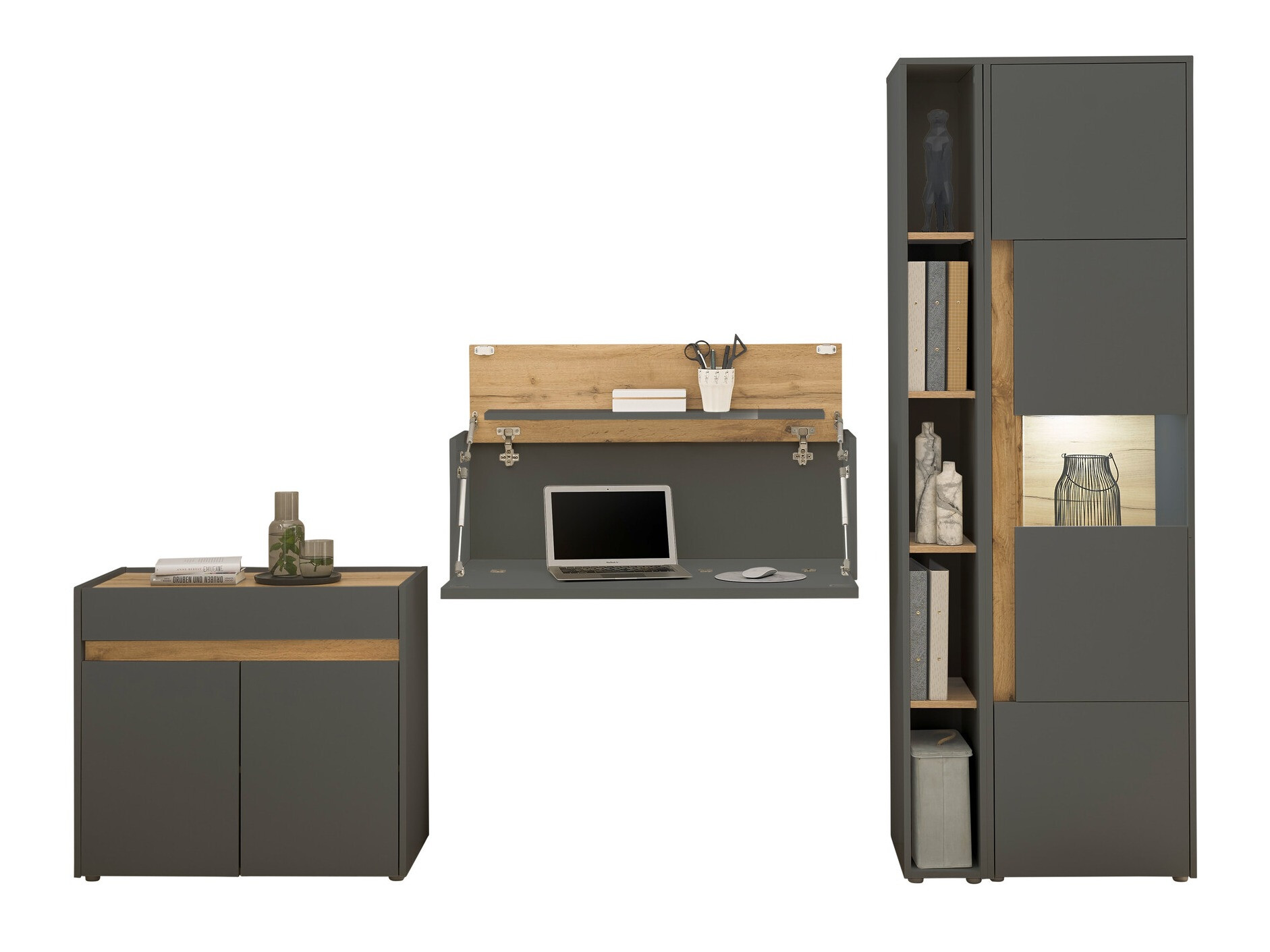 Conjuntos de muebles Elbsori 139 (Antracita + Roble wotan)