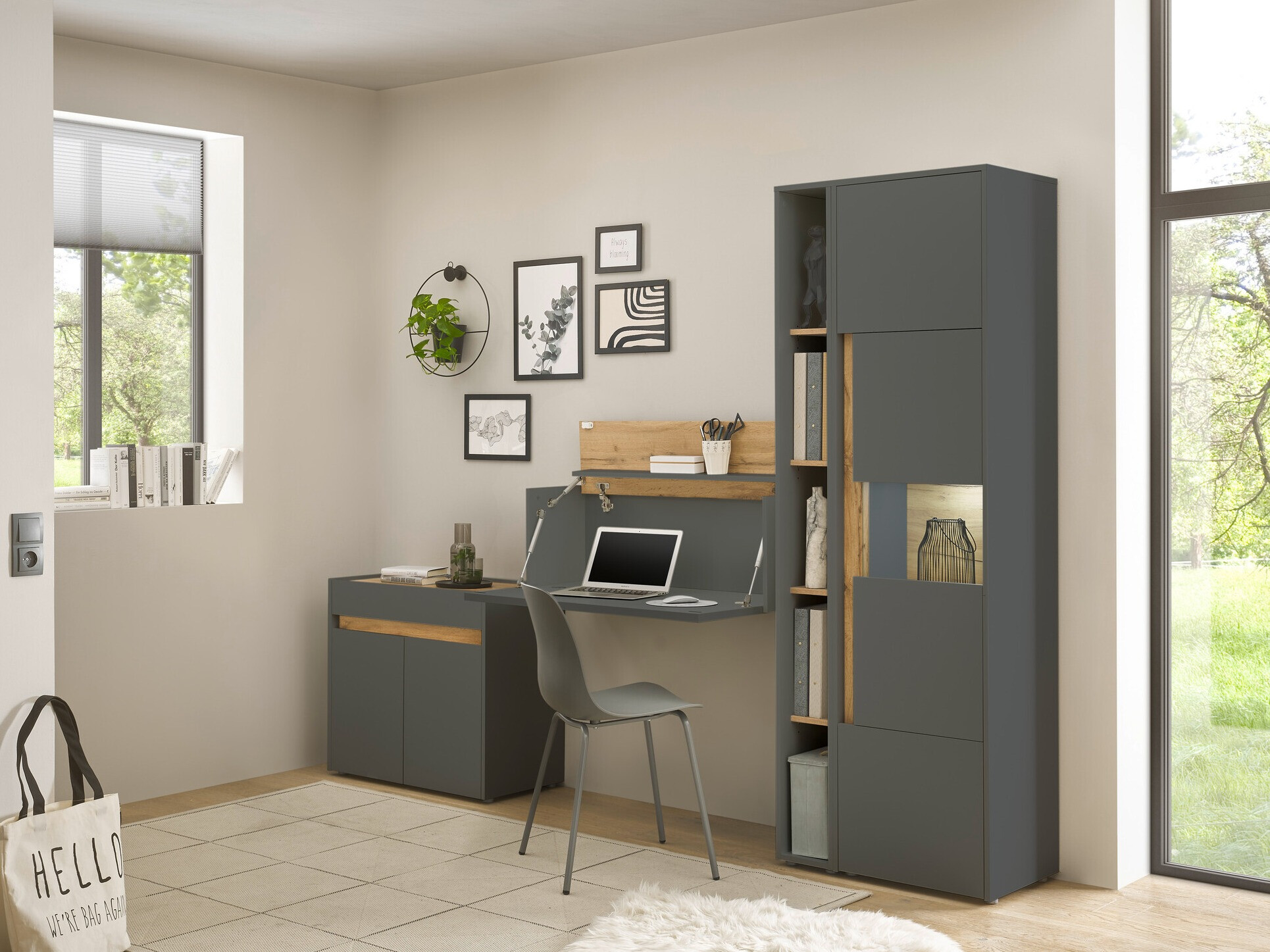 Conjuntos de muebles Elbsori 139 (Antracita + Roble wotan)