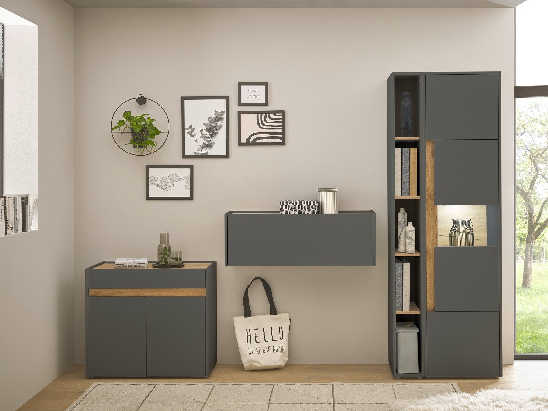 Conjuntos de muebles Elbsori 139 (Antracita + Roble wotan)