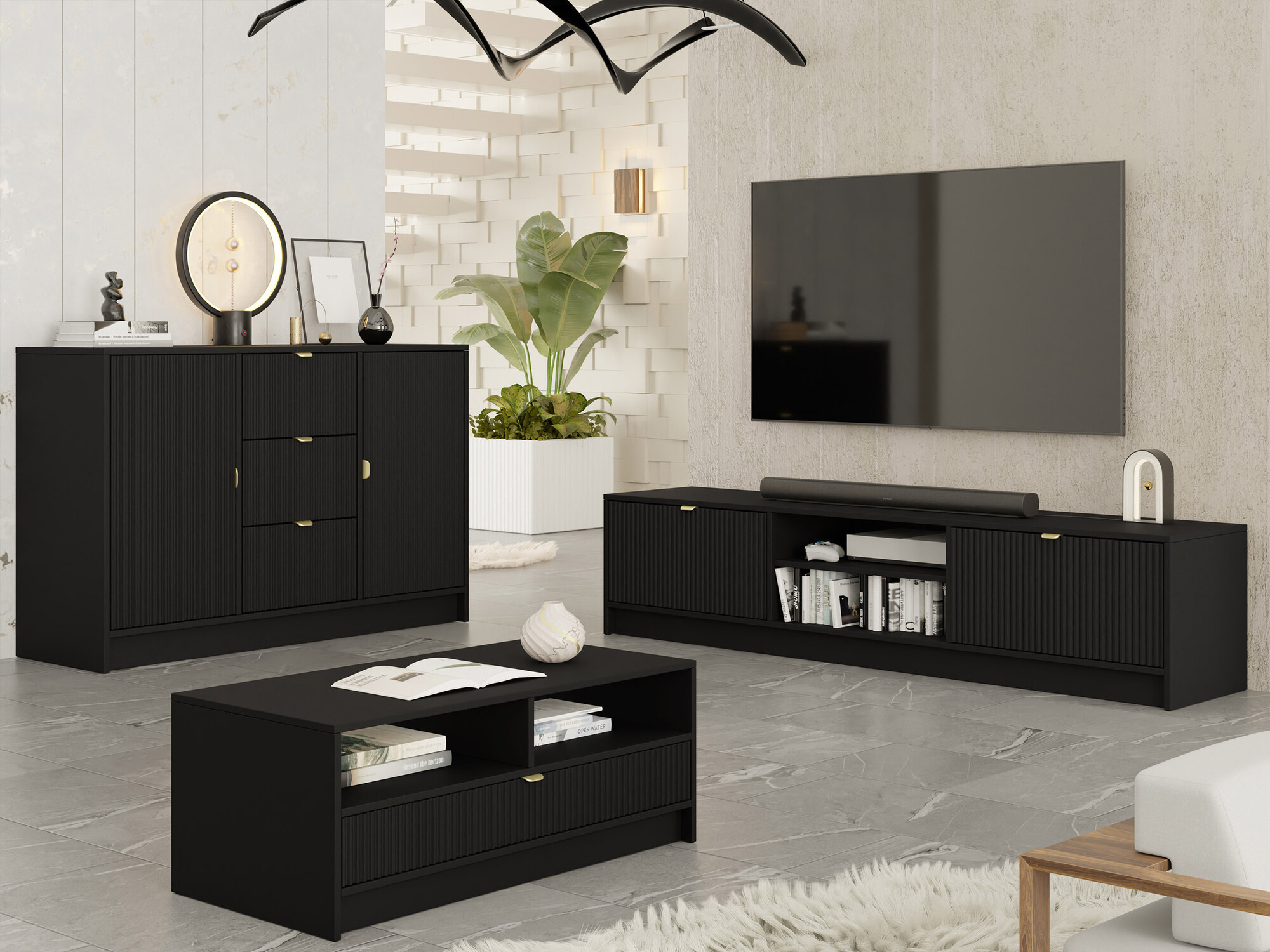 Conjunto de salón Comfivo Larmire 107 (Negro)