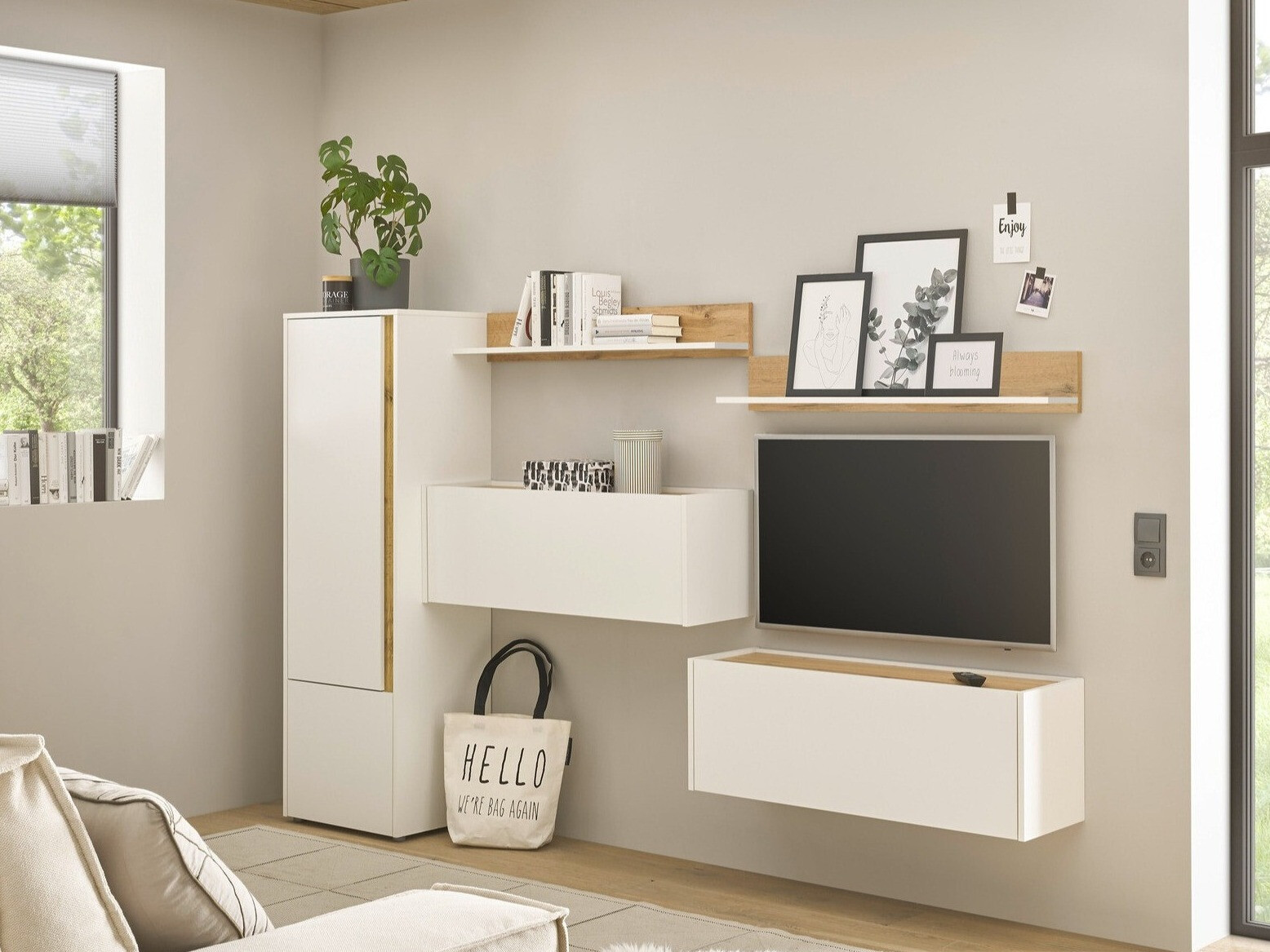 Conjunto de salón Elbsori 138 (Blanco + Roble wotan)