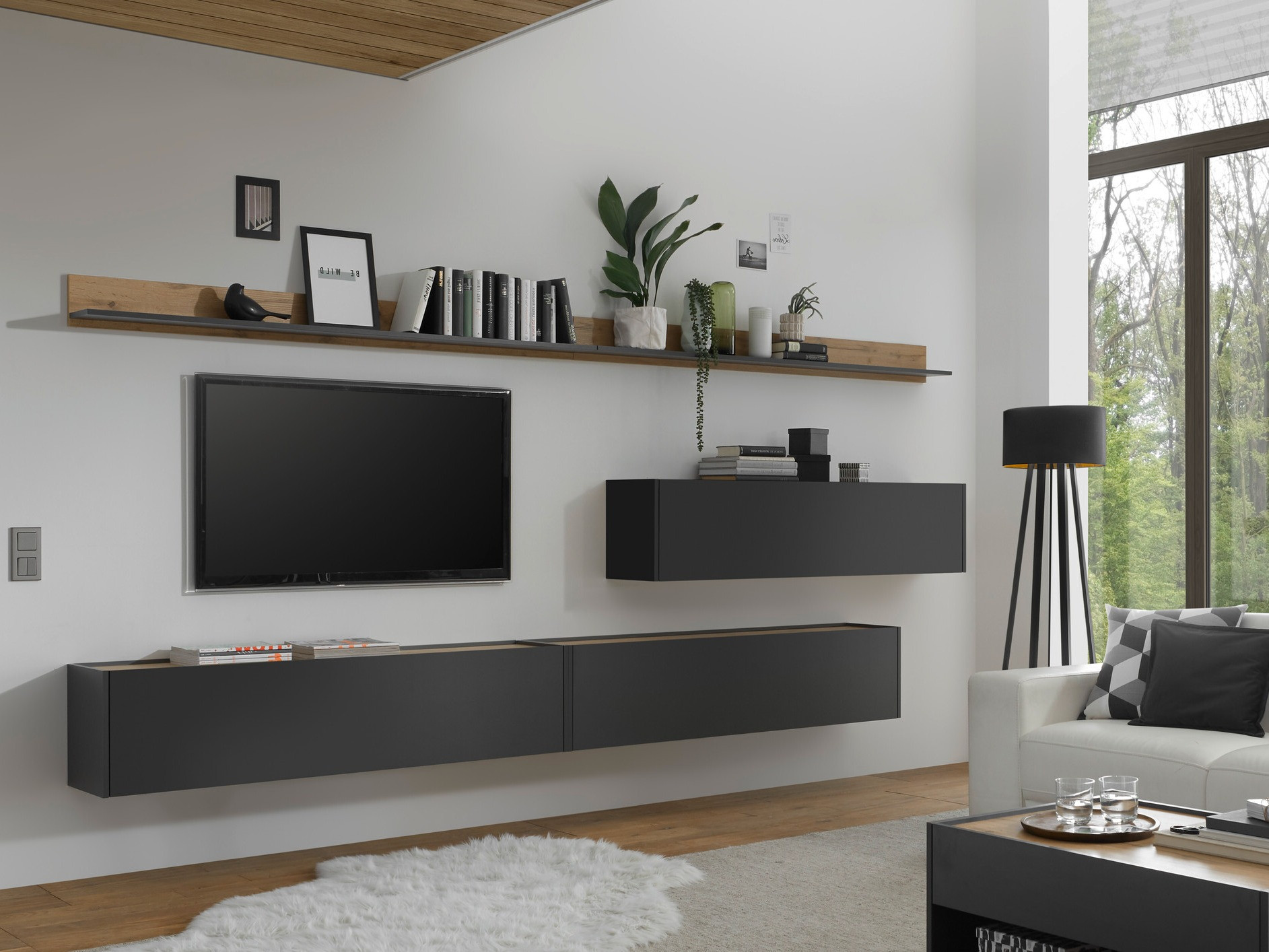 Conjunto de salón Elbsori 142 (Antracita + Roble wotan)