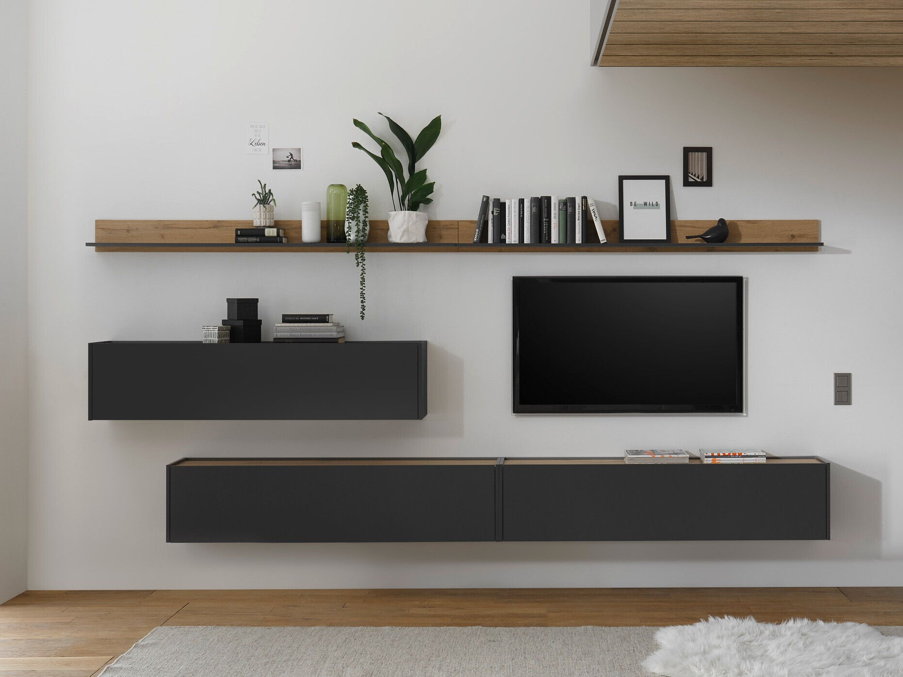 Conjunto de salón Elbsori 142 (Antracita + Roble wotan)