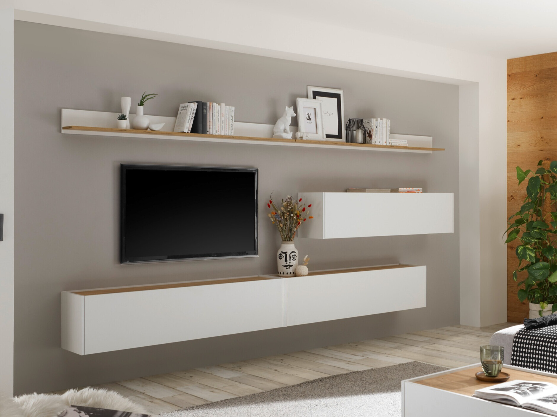 Conjunto de salón Elbsori 142 (Blanco + Roble wotan)