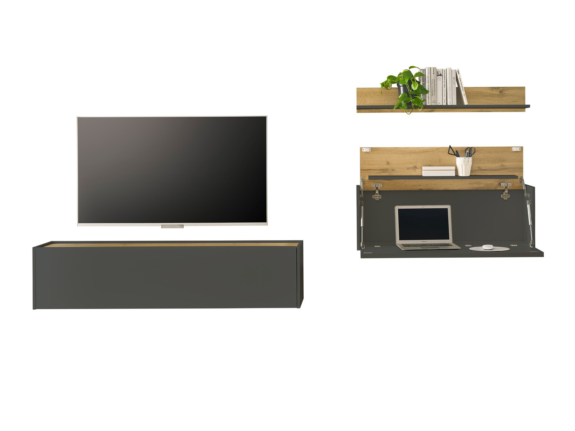 Conjunto de salón Elbsori 143 (Antracita + Roble wotan)