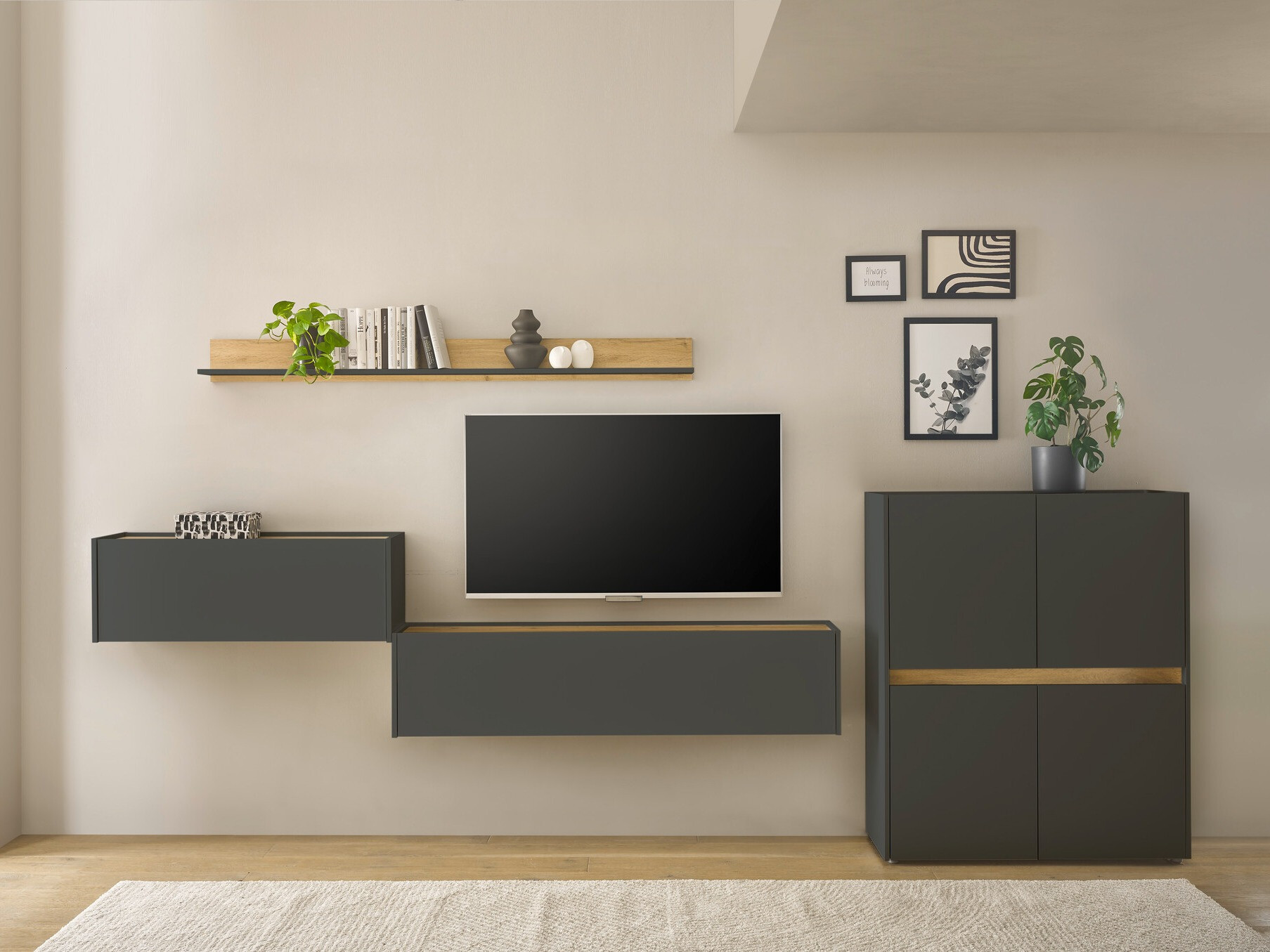 Conjunto de salón Elbsori 144 (Antracita + Roble wotan)