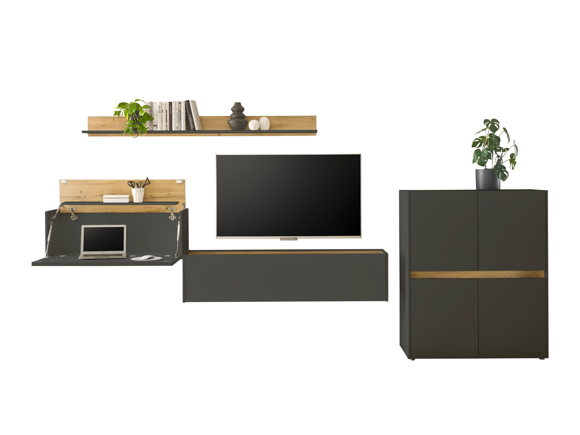 Conjunto de salón Elbsori 144 (Antracita + Roble wotan)