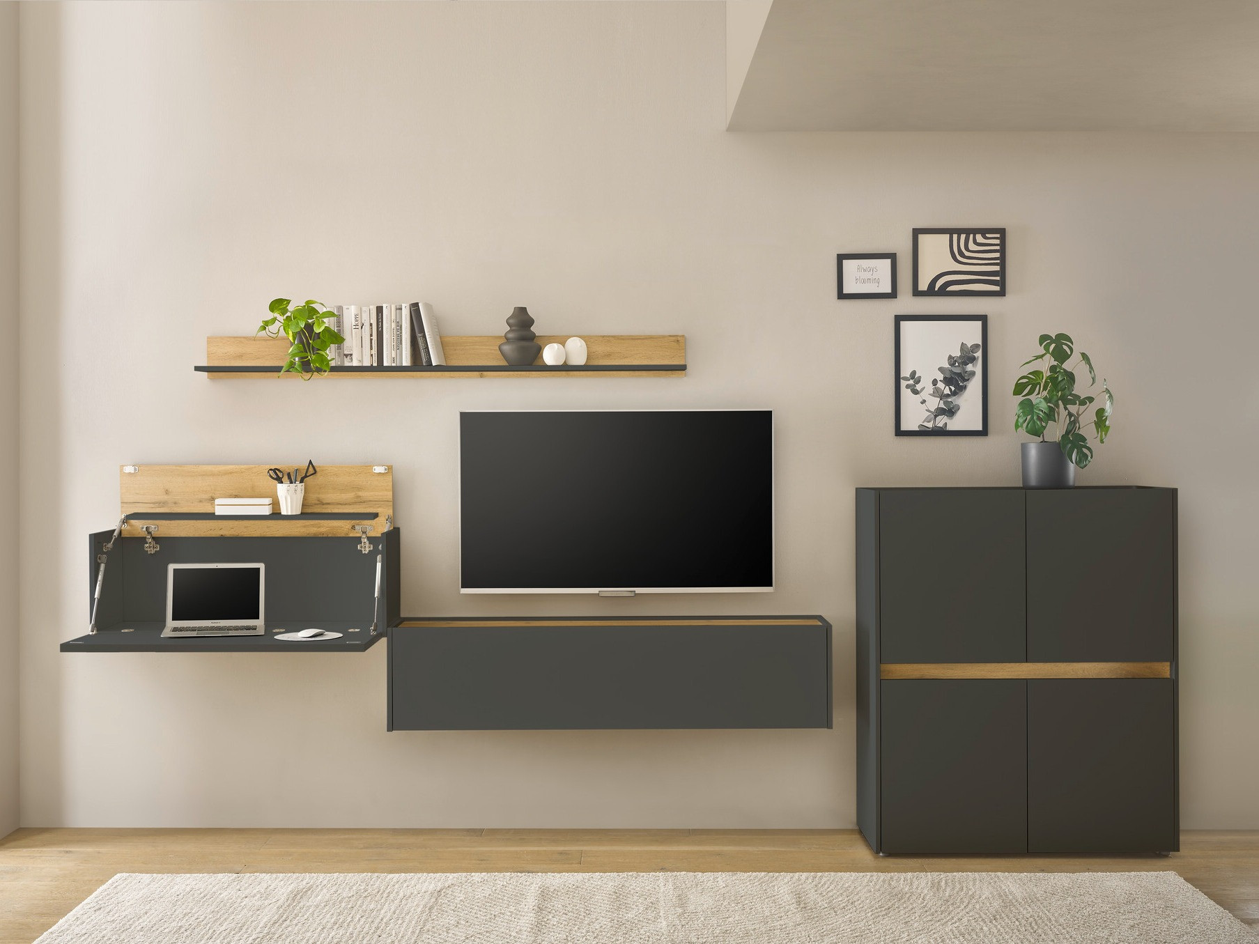 Conjunto de salón Elbsori 144 (Antracita + Roble wotan)
