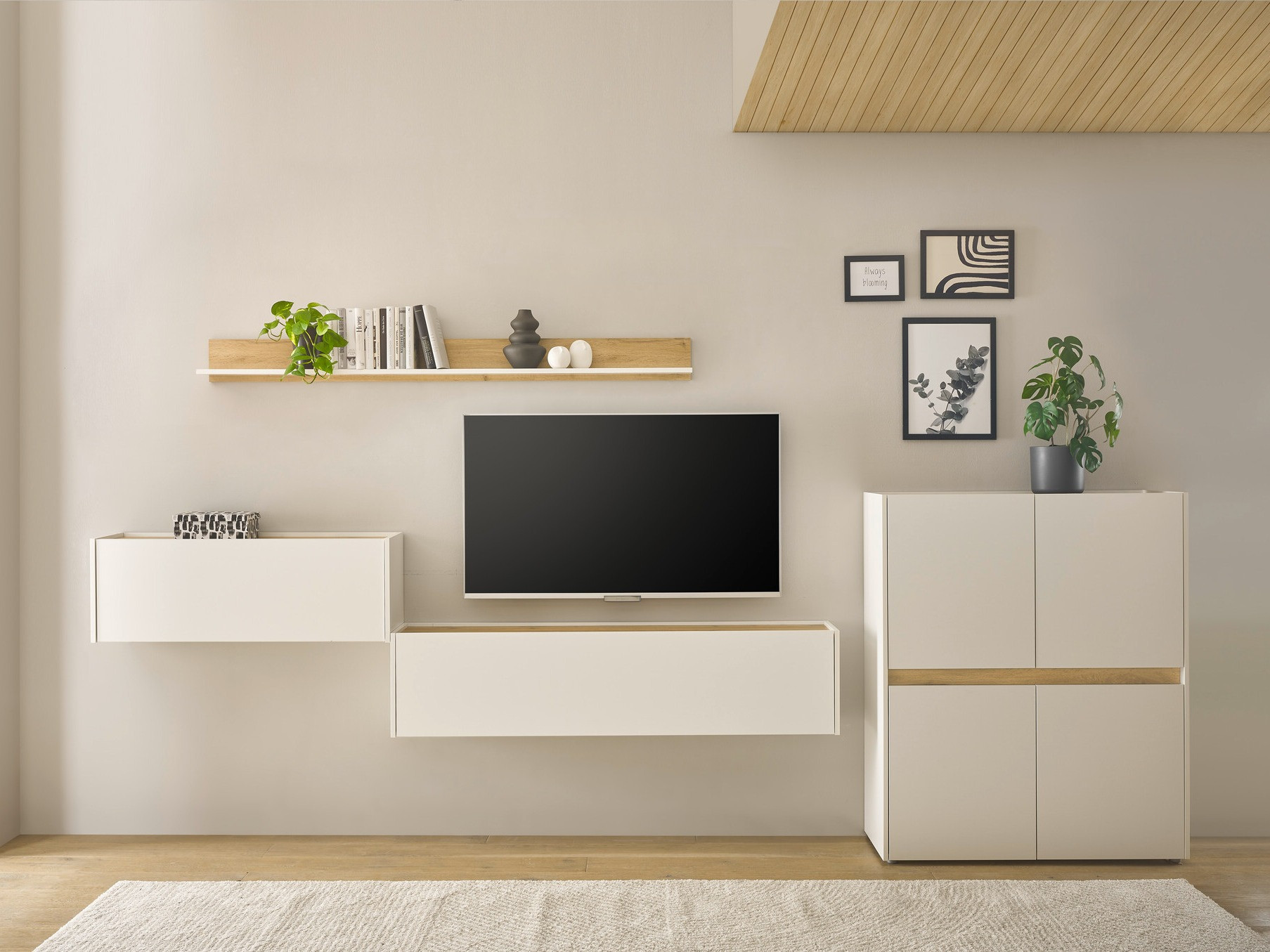 Conjunto de salón Elbsori 144 (Blanco + Roble wotan)