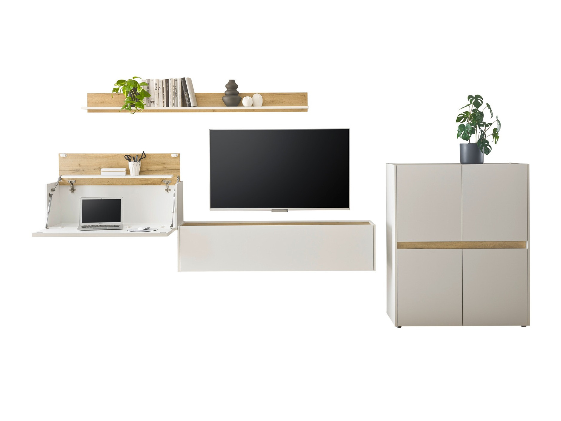 Conjunto de salón Elbsori 144 (Blanco + Roble wotan)