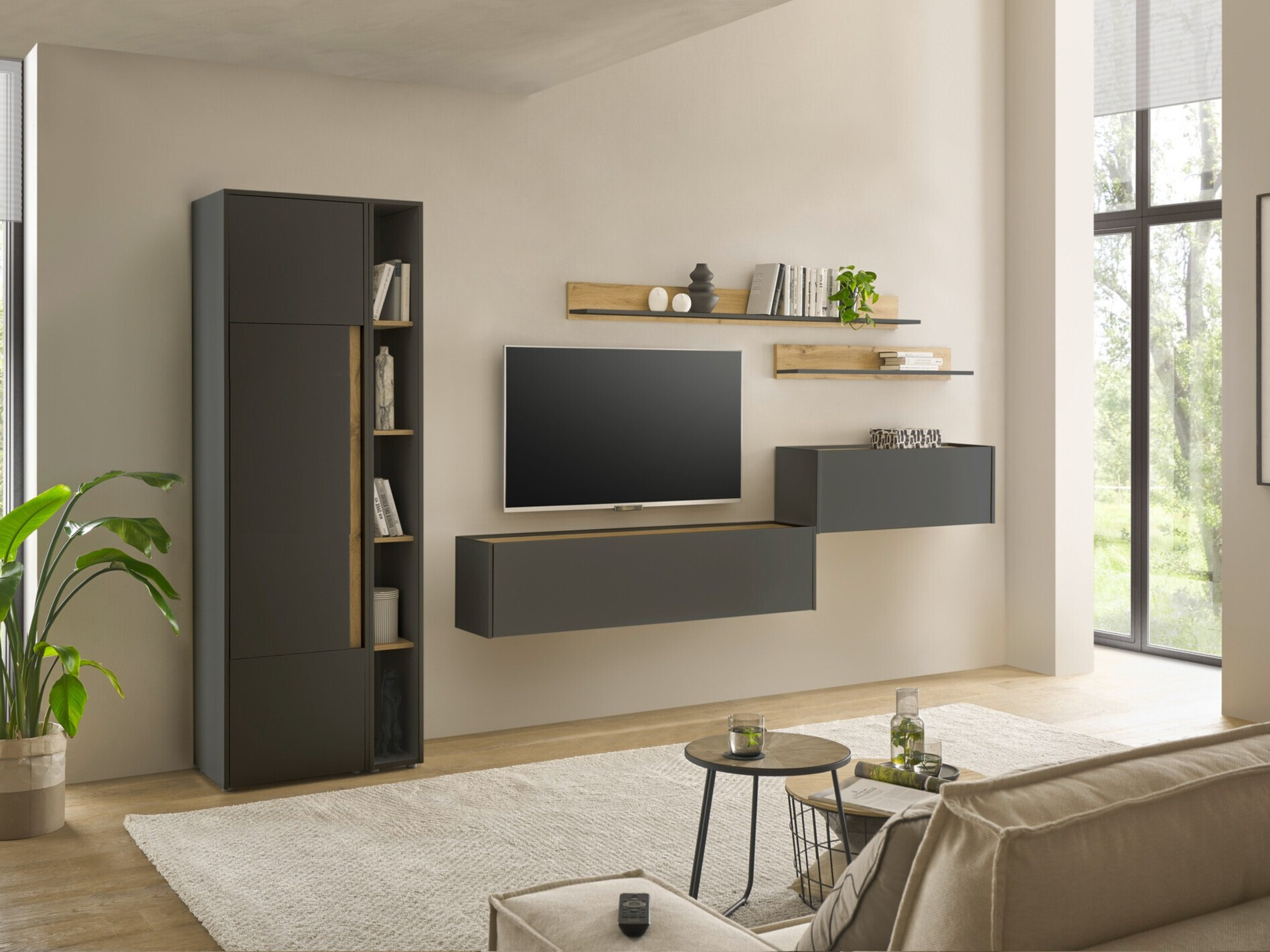 Conjunto de salón Elbsori 145 (Antracita + Roble wotan)