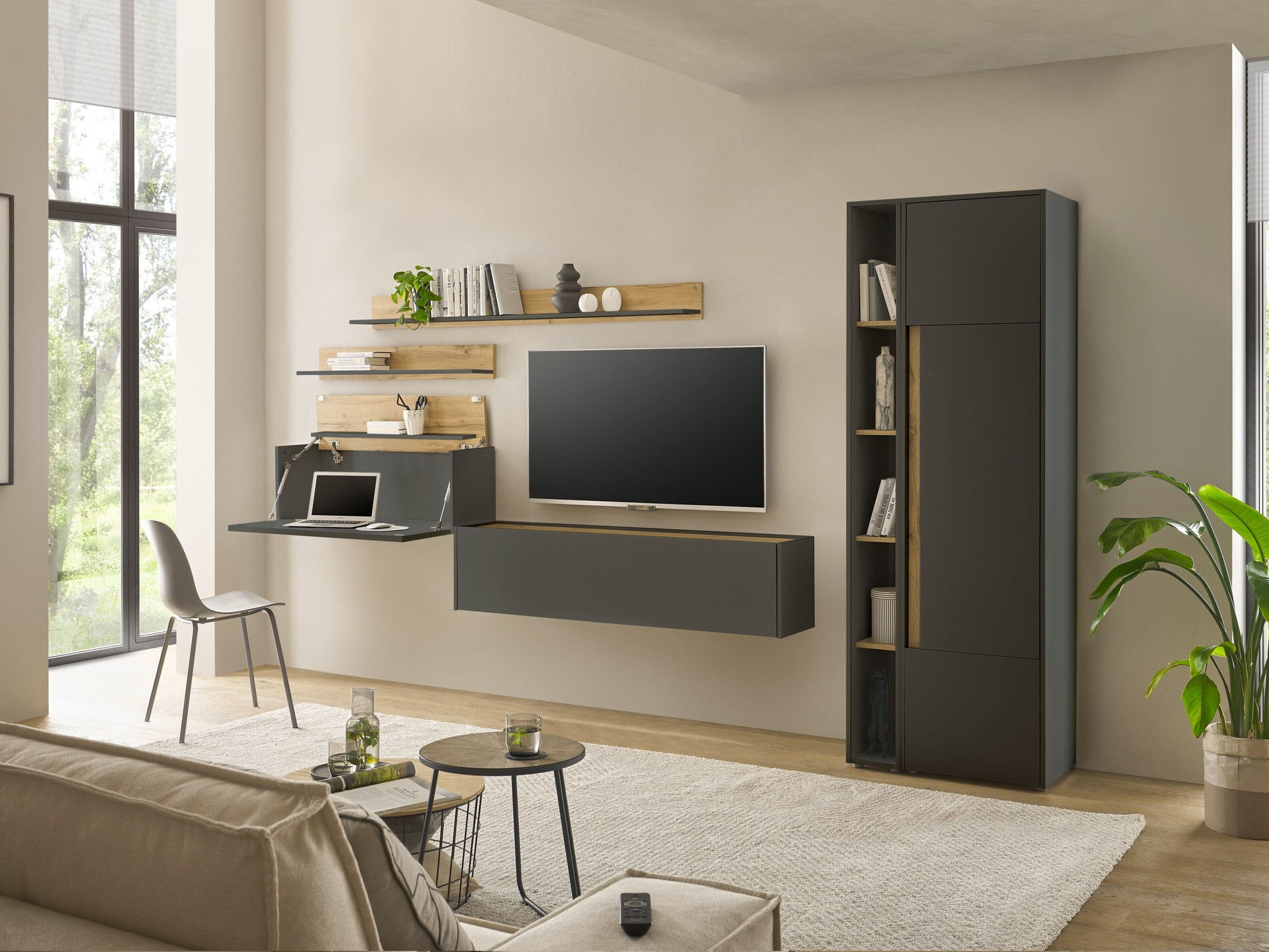 Conjunto de salón Elbsori 145 (Antracita + Roble wotan)