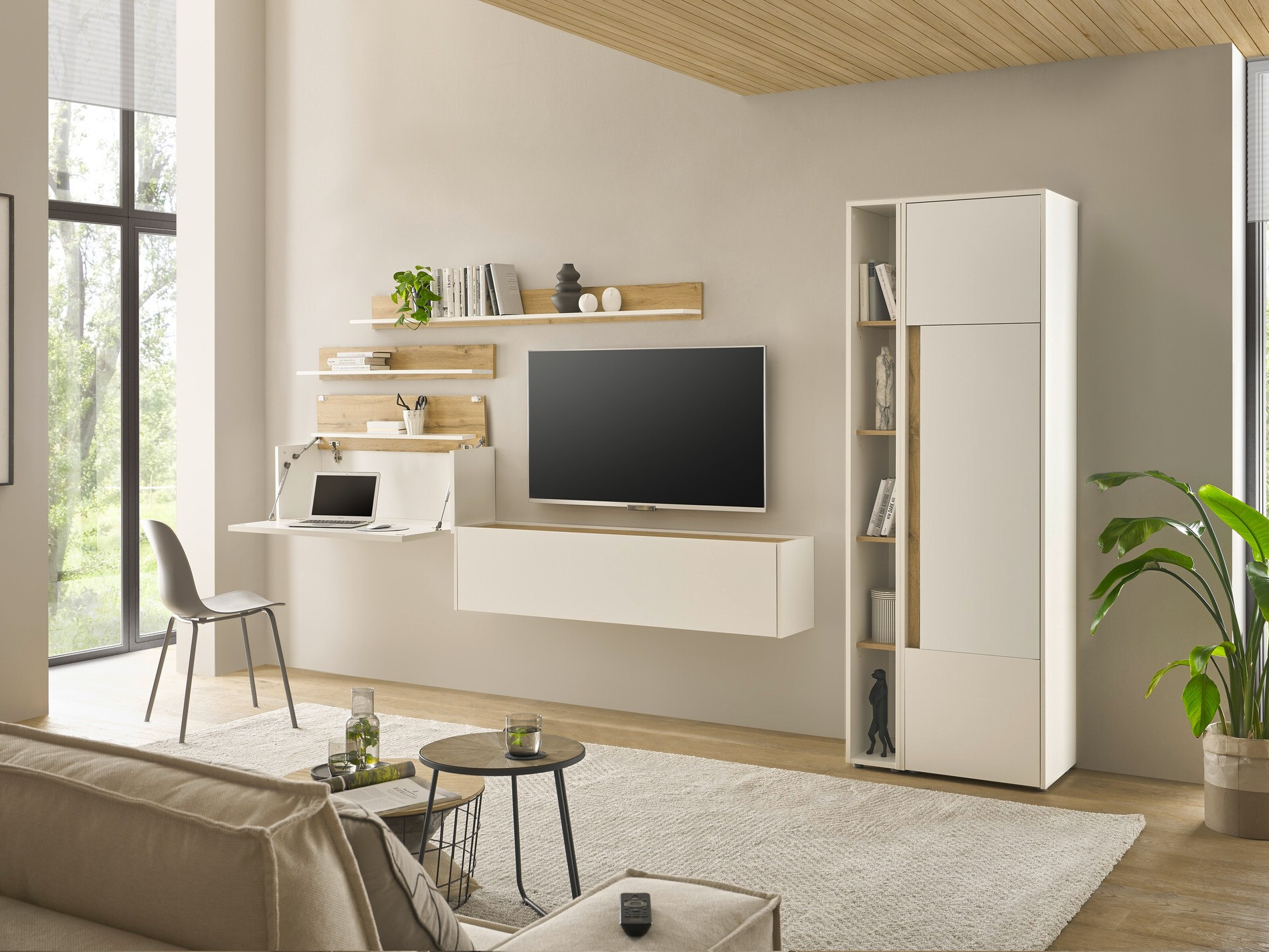 Conjunto de salón Elbsori 145 (Blanco + Roble wotan)