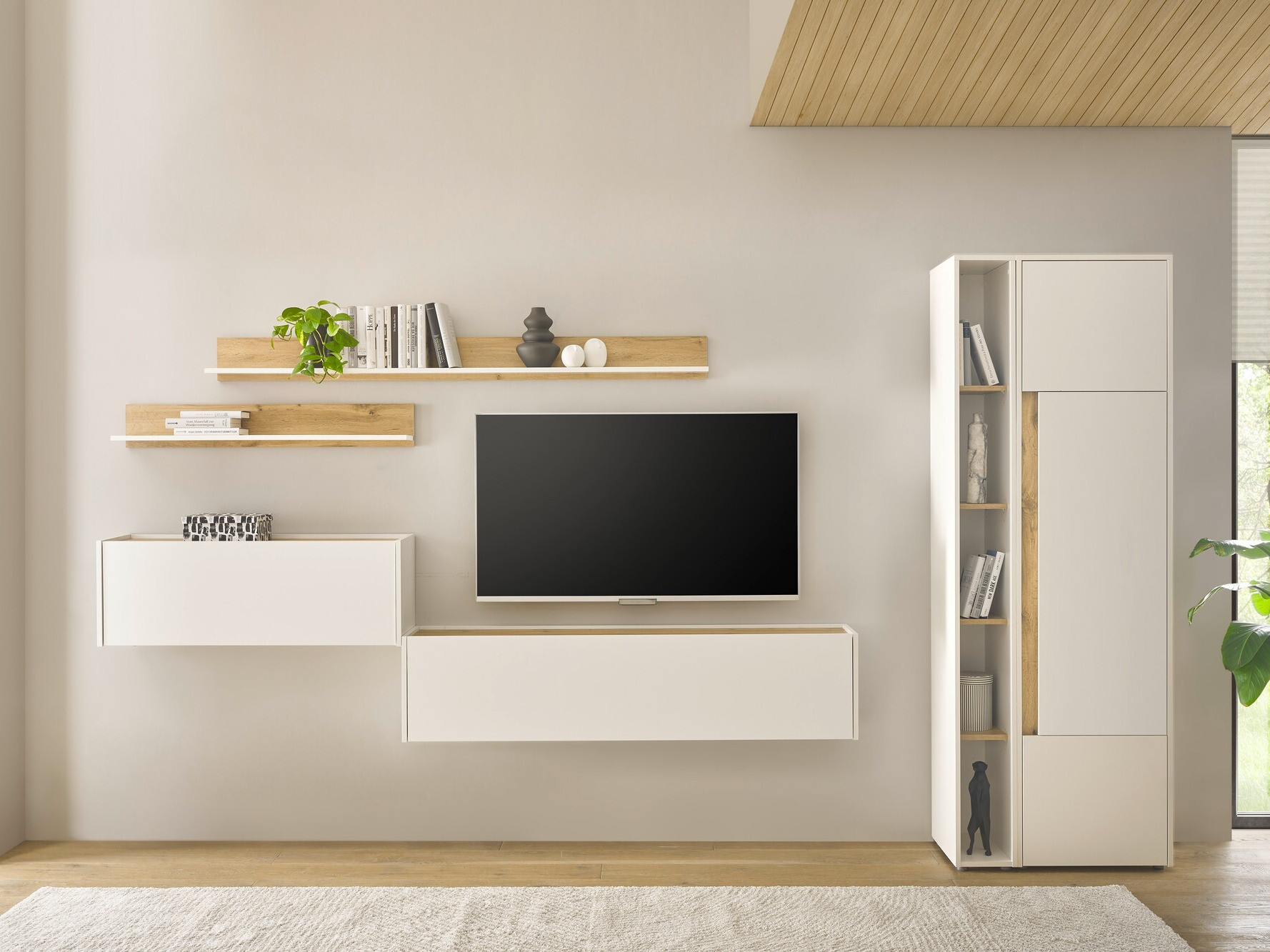 Conjunto de salón Elbsori 145 (Blanco + Roble wotan)