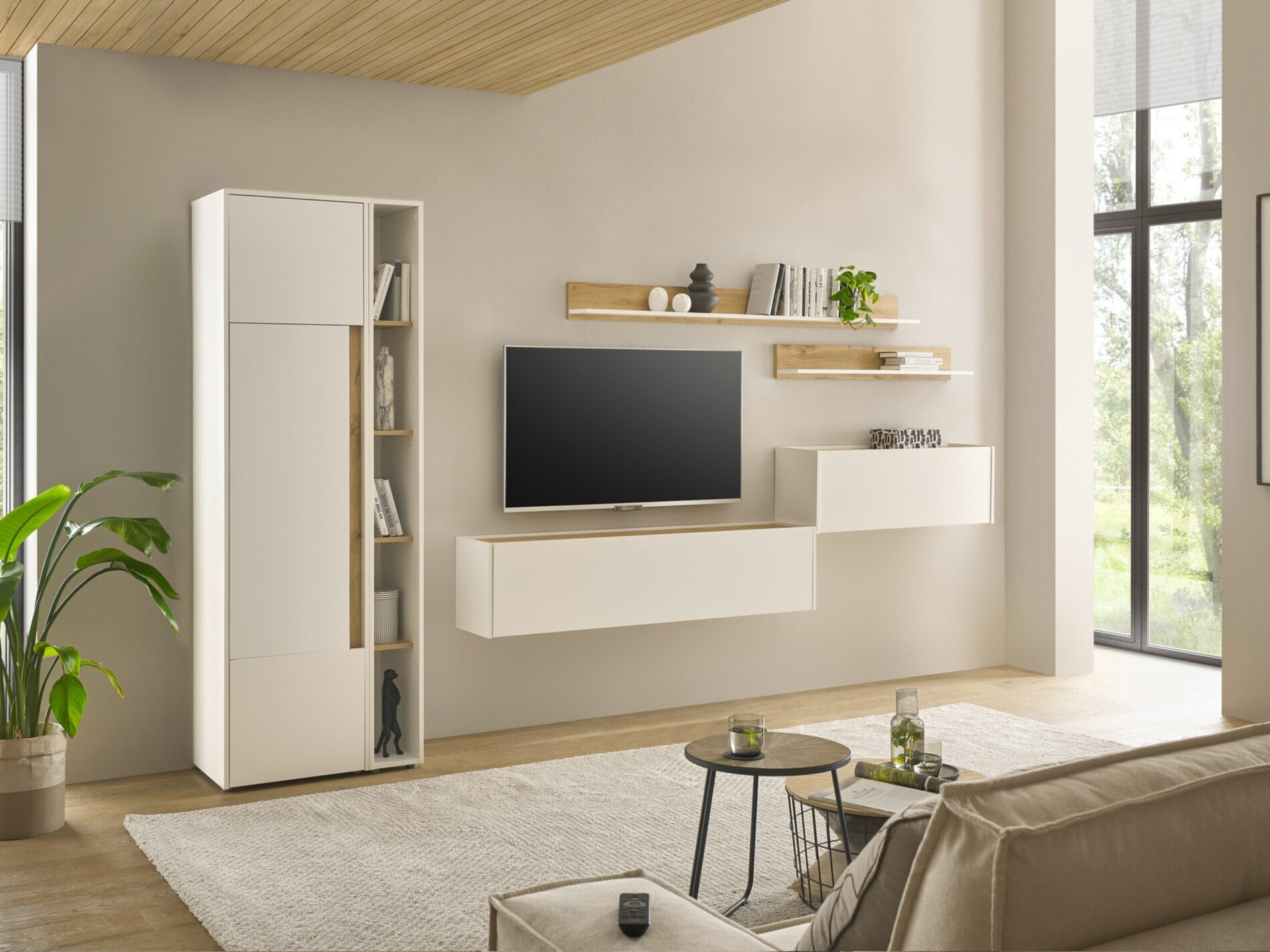 Conjunto de salón Elbsori 145 (Blanco + Roble wotan)