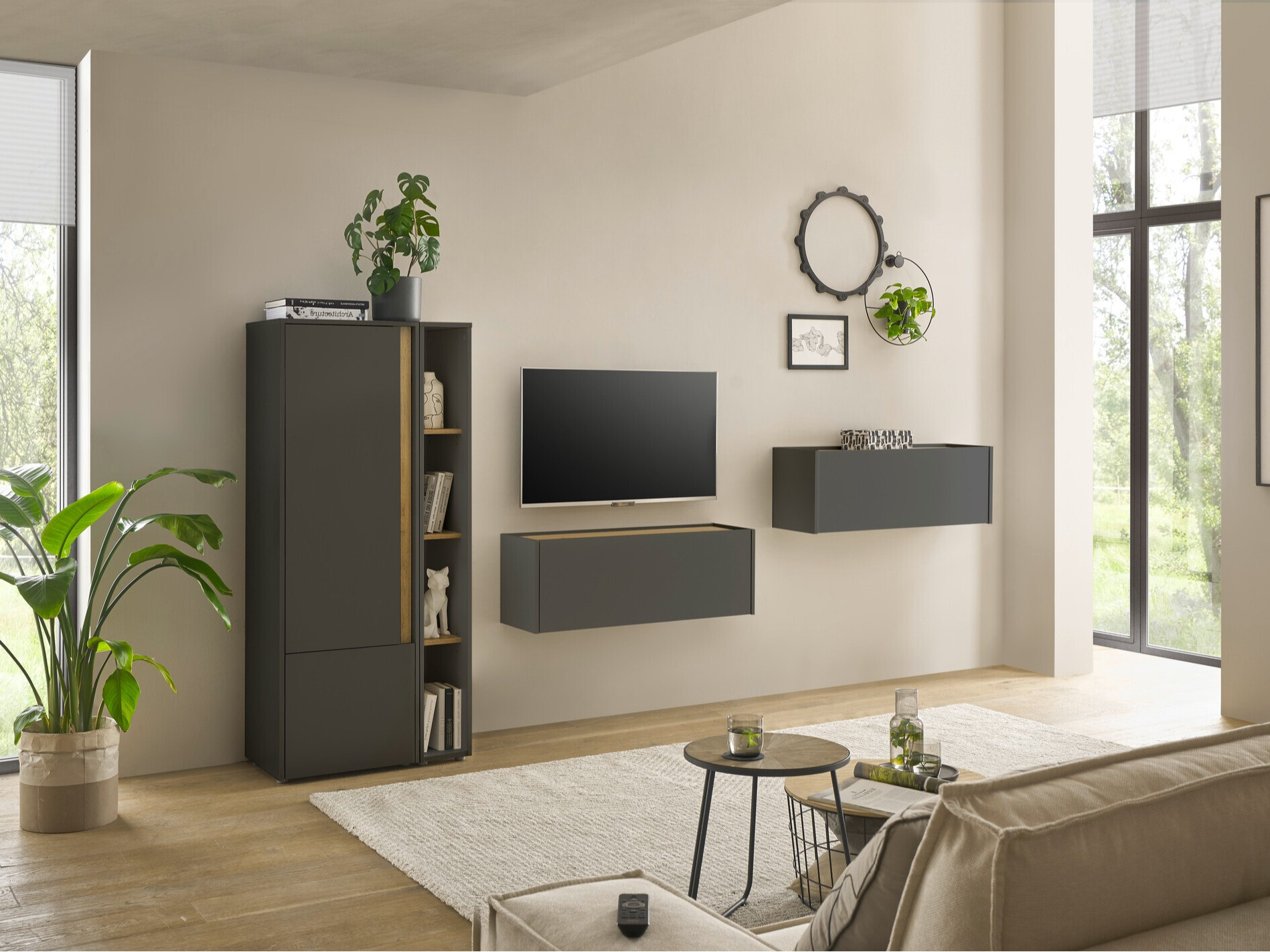 Conjunto de salón Elbsori 146 (Antracita + Roble wotan)
