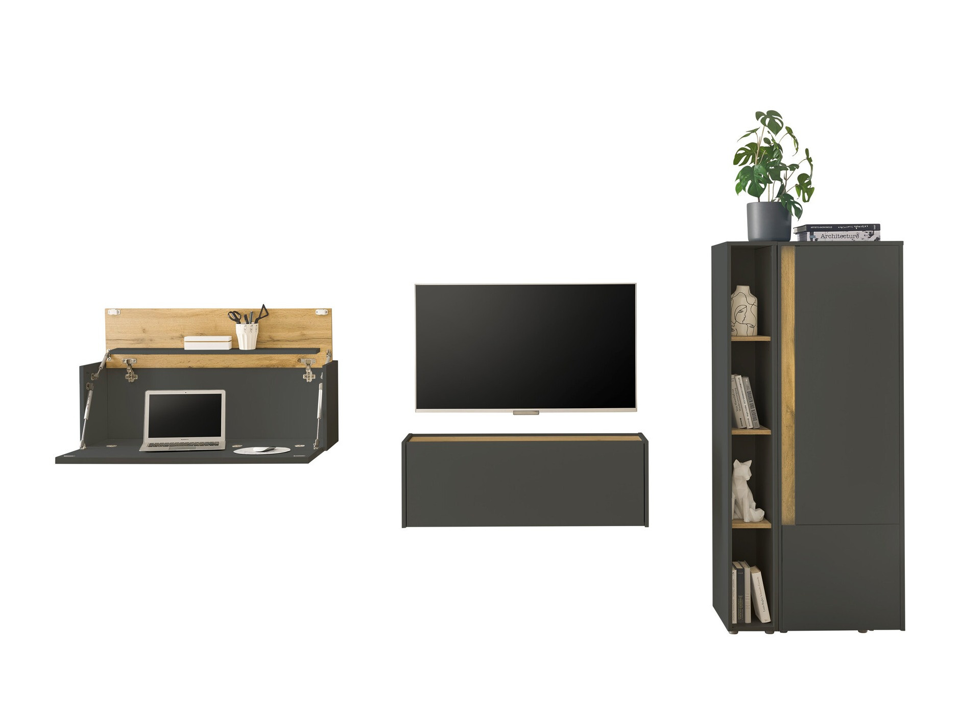 Conjunto de salón Elbsori 146 (Antracita + Roble wotan)