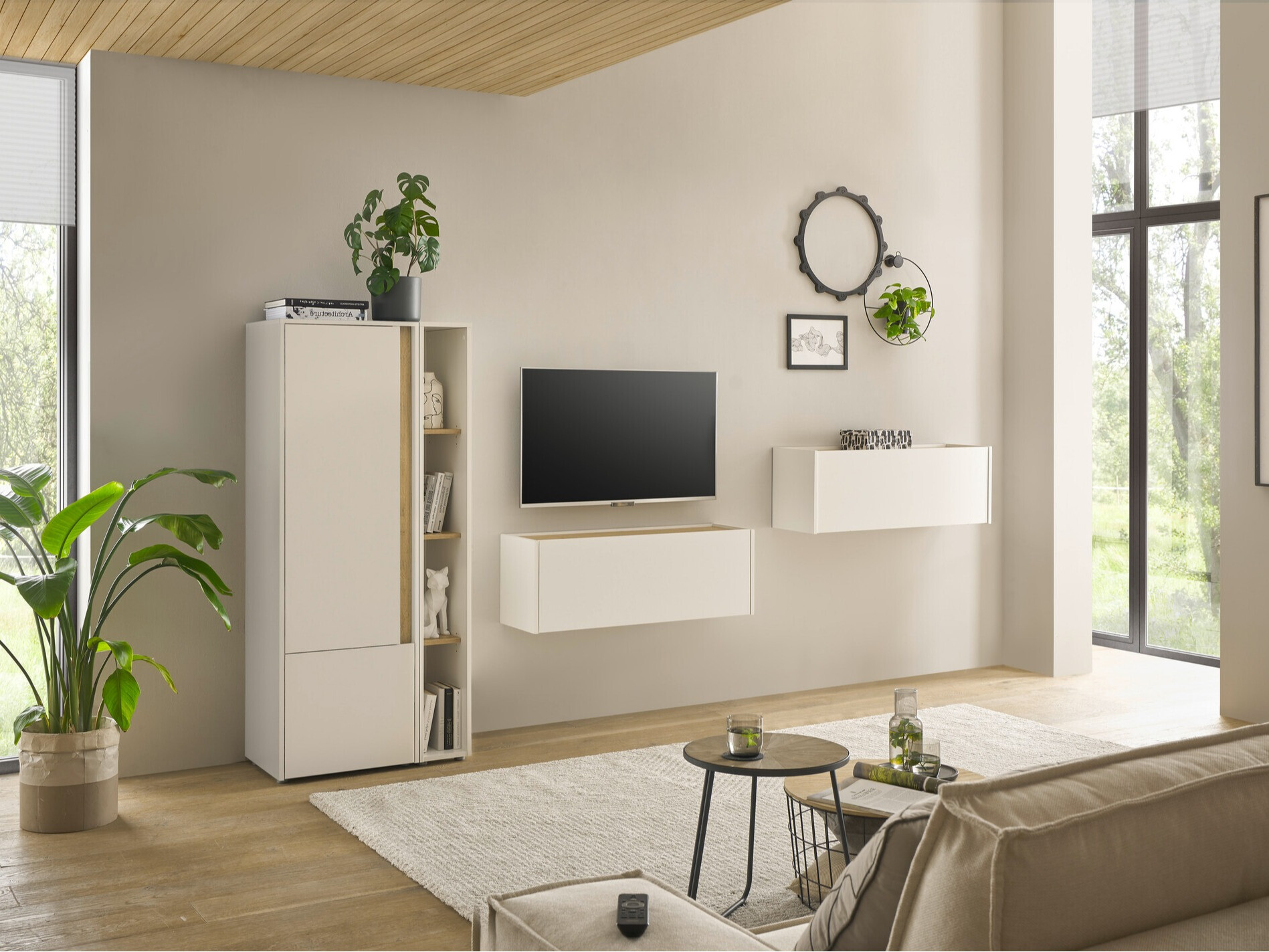 Conjunto de salón Elbsori 146 (Blanco + Roble wotan)