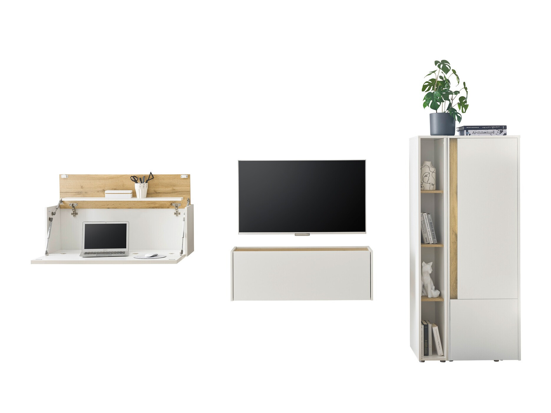 Conjunto de salón Elbsori 146 (Blanco + Roble wotan)