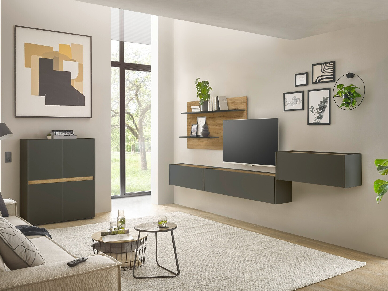 Conjunto de salón Elbsori 147 (Antracita + Roble wotan)