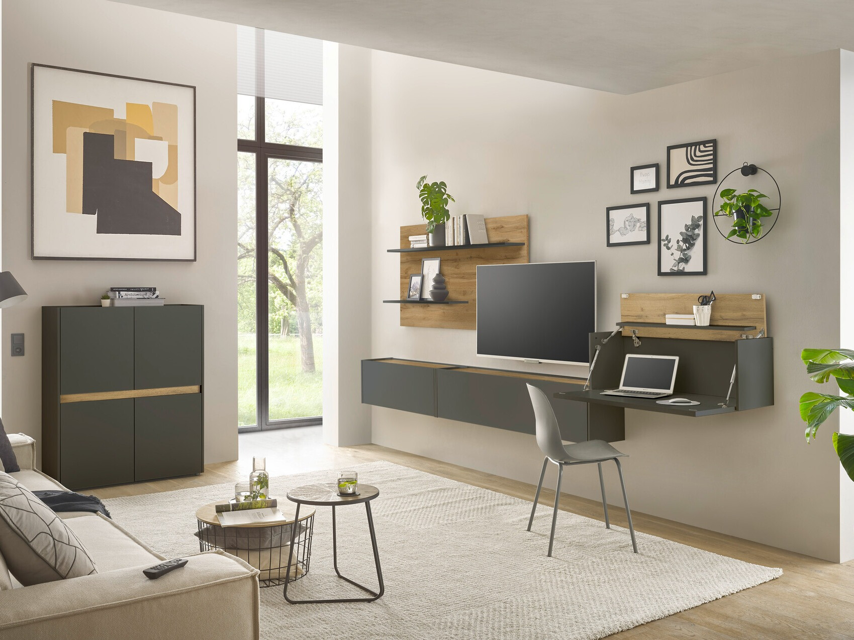 Conjunto de salón Elbsori 147 (Antracita + Roble wotan)