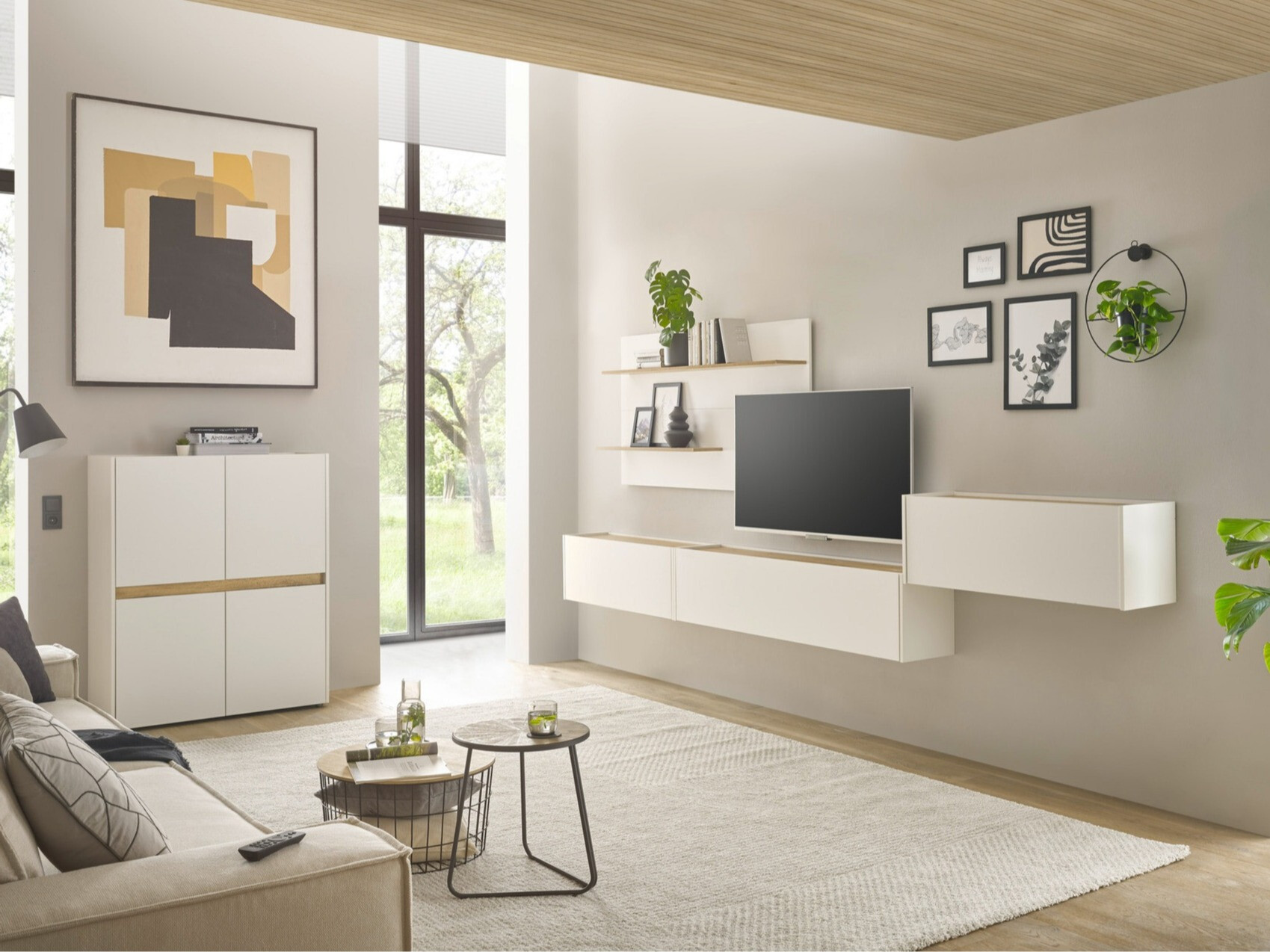 Conjunto de salón Elbsori 147 (Blanco + Roble wotan)