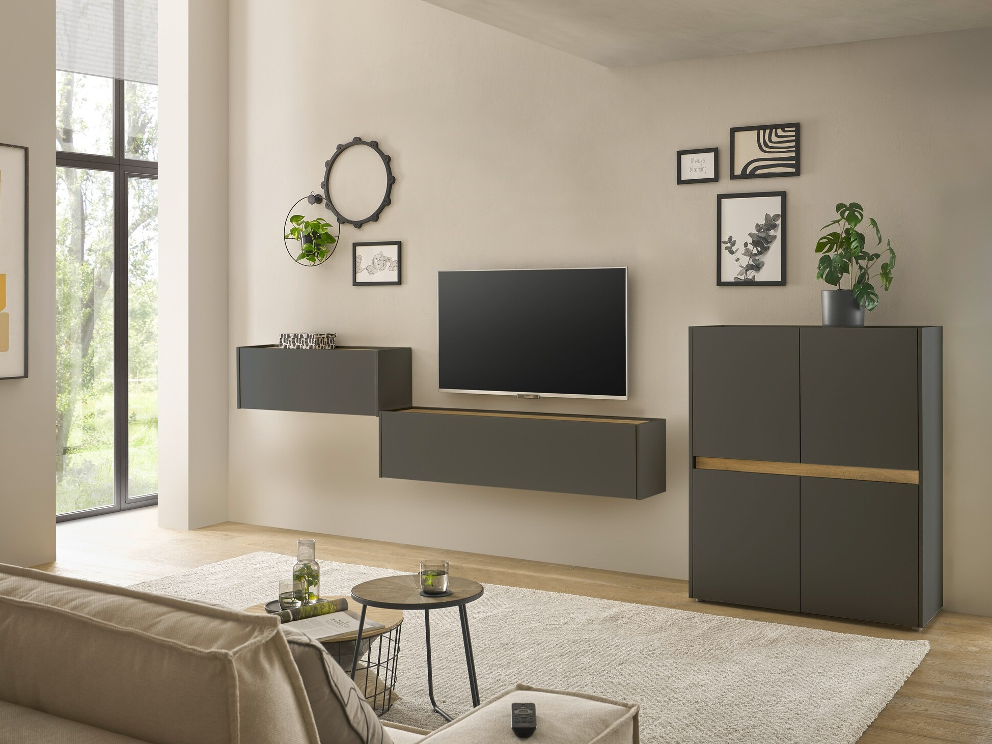 Conjunto de salón Elbsori 148 (Antracita + Roble wotan)