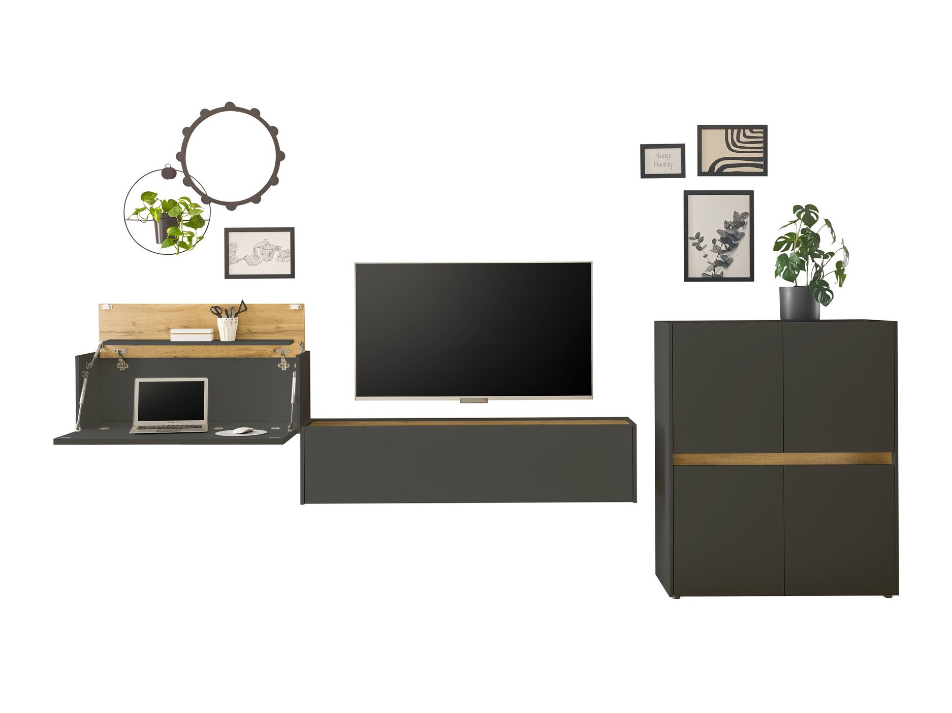 Conjunto de salón Elbsori 148 (Antracita + Roble wotan)