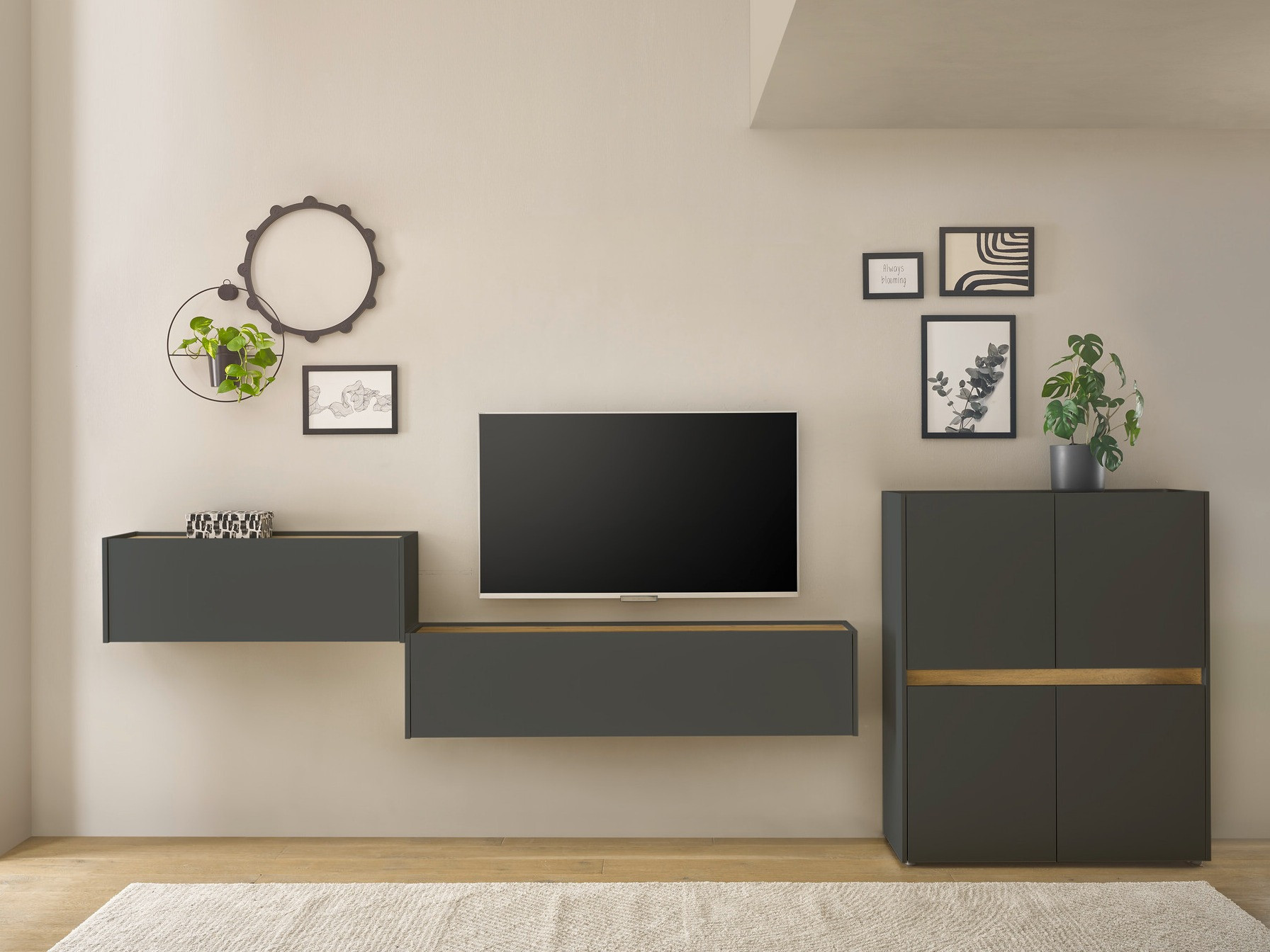 Conjunto de salón Elbsori 148 (Antracita + Roble wotan)