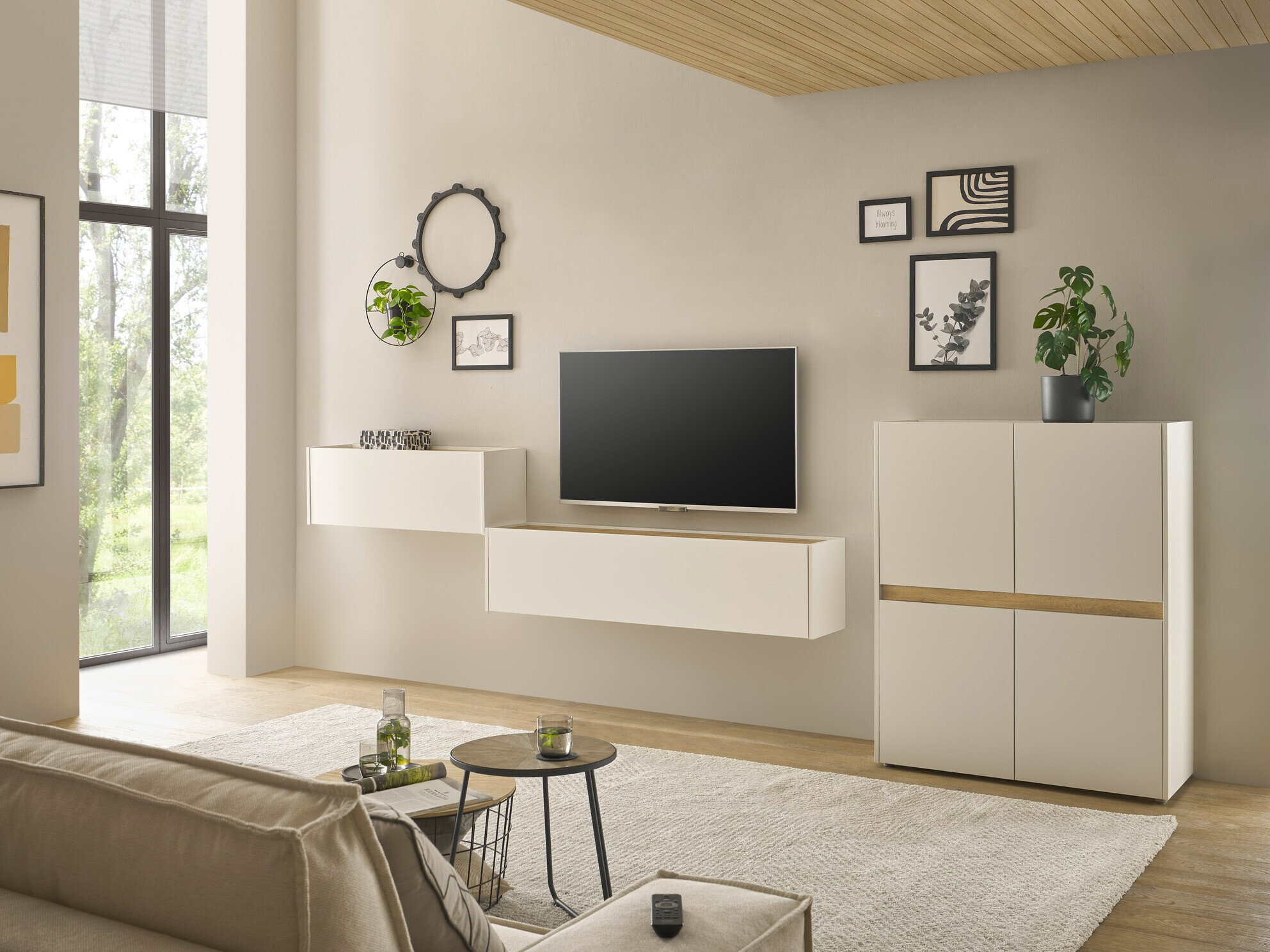 Conjunto de salón Elbsori 148 (Blanco + Roble wotan)