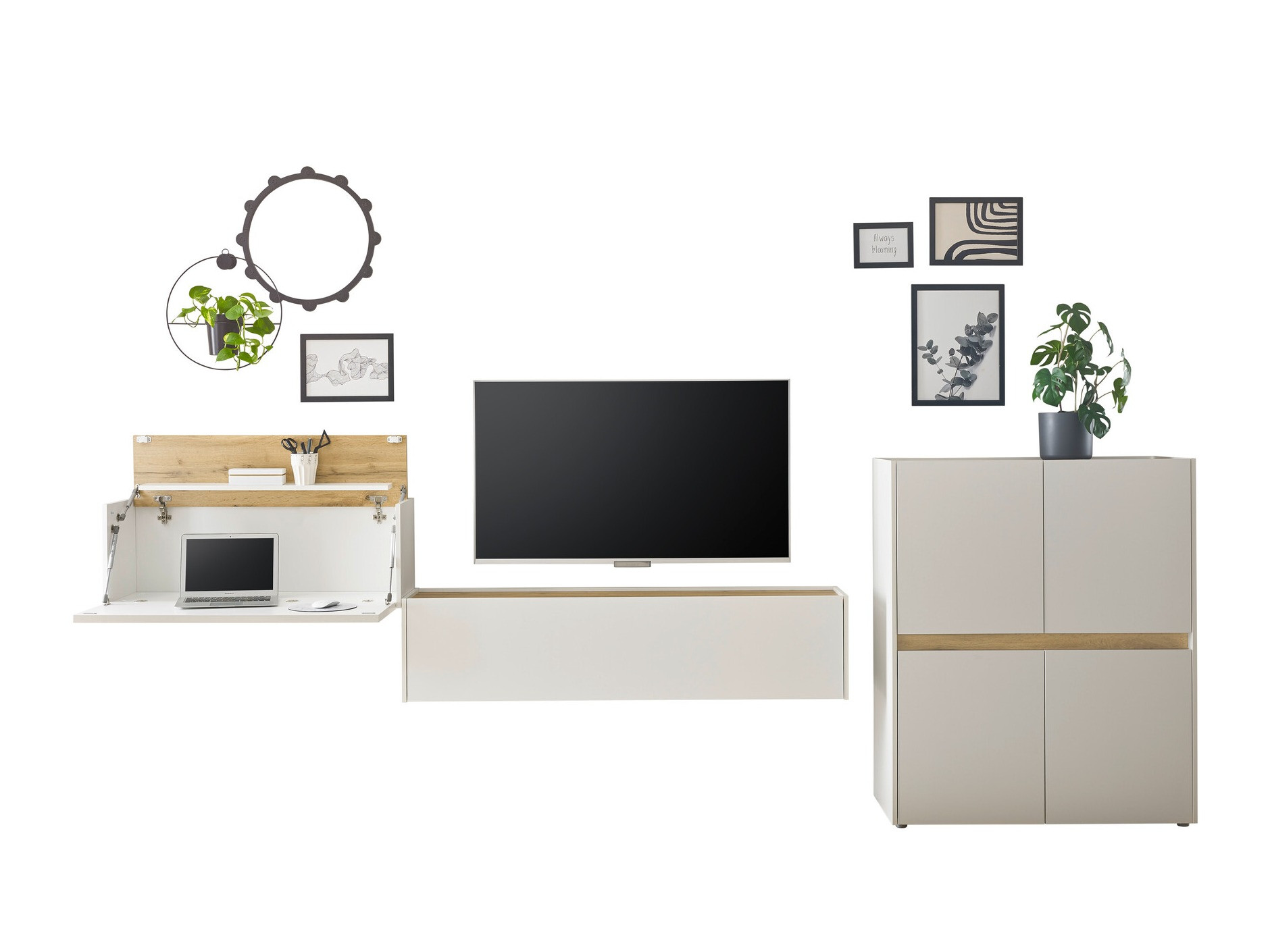 Conjunto de salón Elbsori 148 (Blanco + Roble wotan)