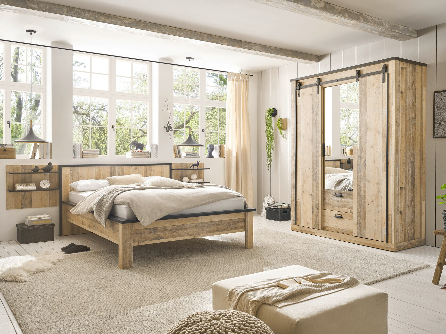 Estantería de pared Cirtale 105 (Arbol envejecido + Antracita)