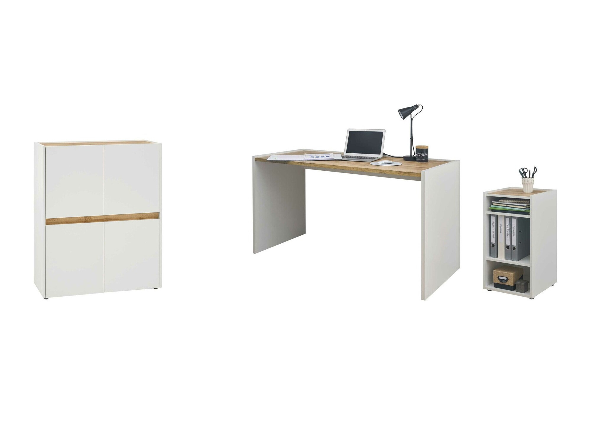 Conjunto para oficina en casa Elbsori 150 (Blanco + Roble wotan)