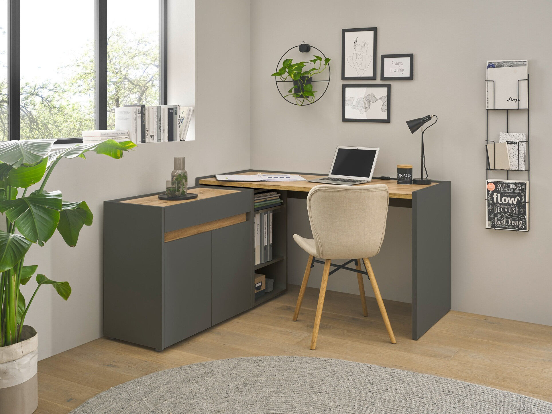 Conjunto para oficina en casa Elbsori 151 (Antracita + Roble wotan)