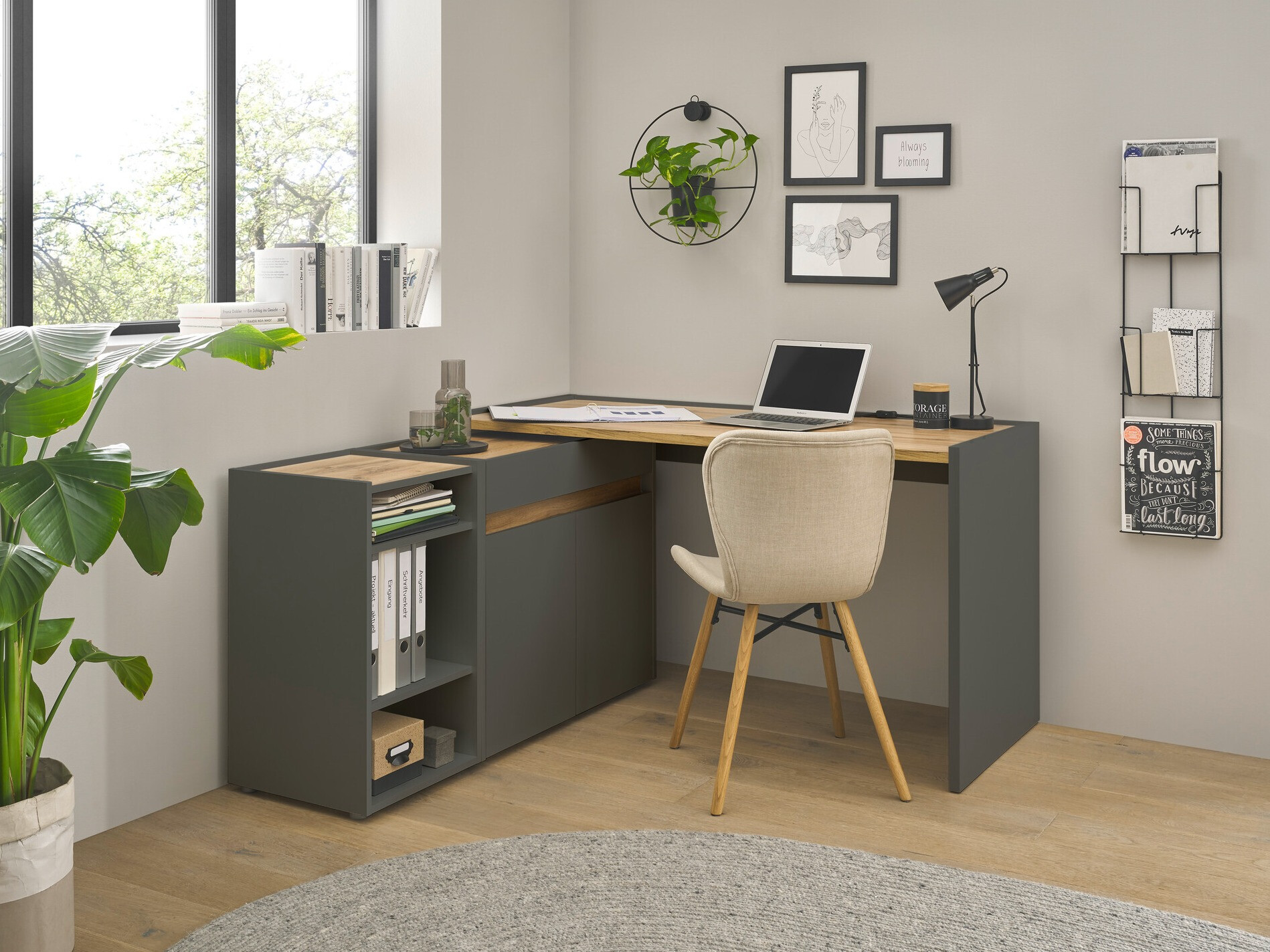 Conjunto para oficina en casa Elbsori 151 (Antracita + Roble wotan)