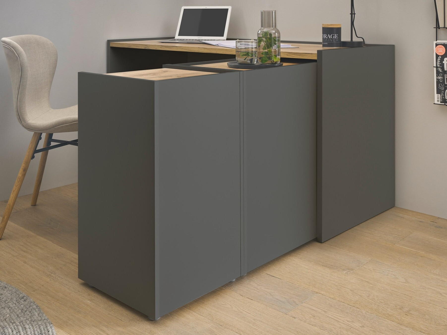 Conjunto para oficina en casa Elbsori 151 (Antracita + Roble wotan)