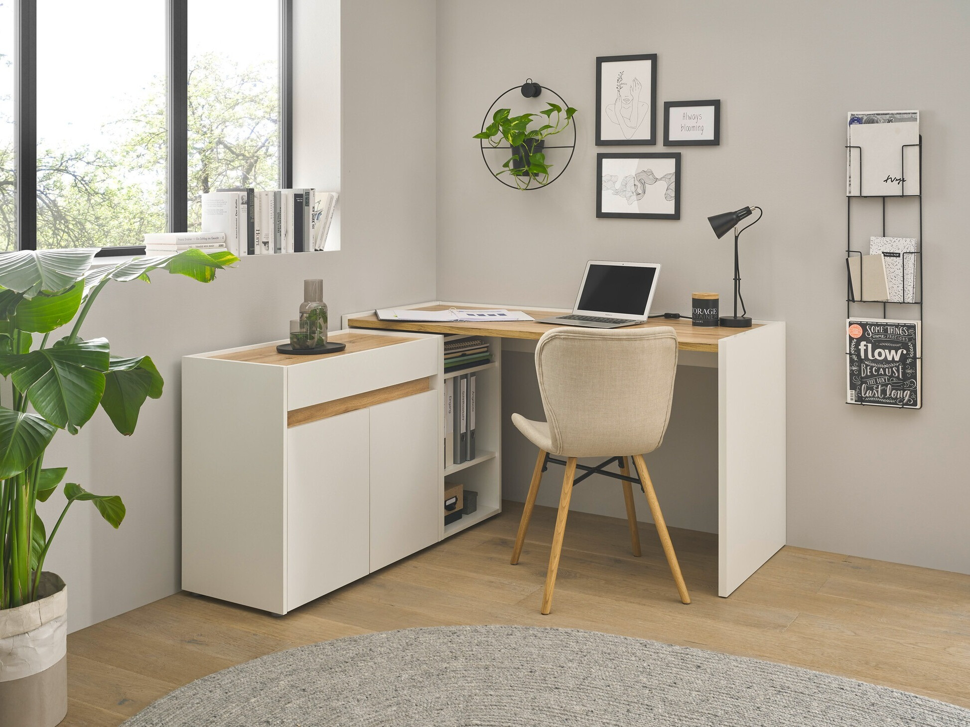 Conjunto para oficina en casa Elbsori 151 (Blanco + Roble wotan)