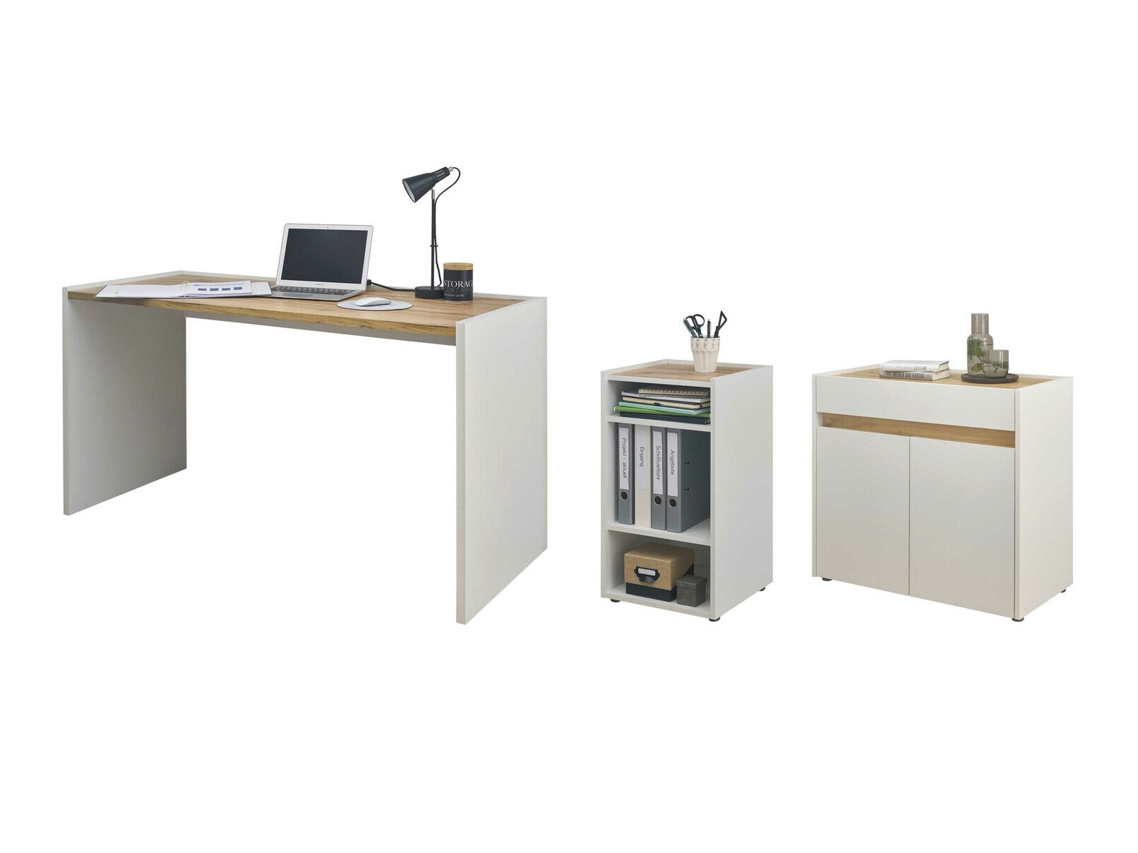 Conjunto para oficina en casa Elbsori 151 (Blanco + Roble wotan)