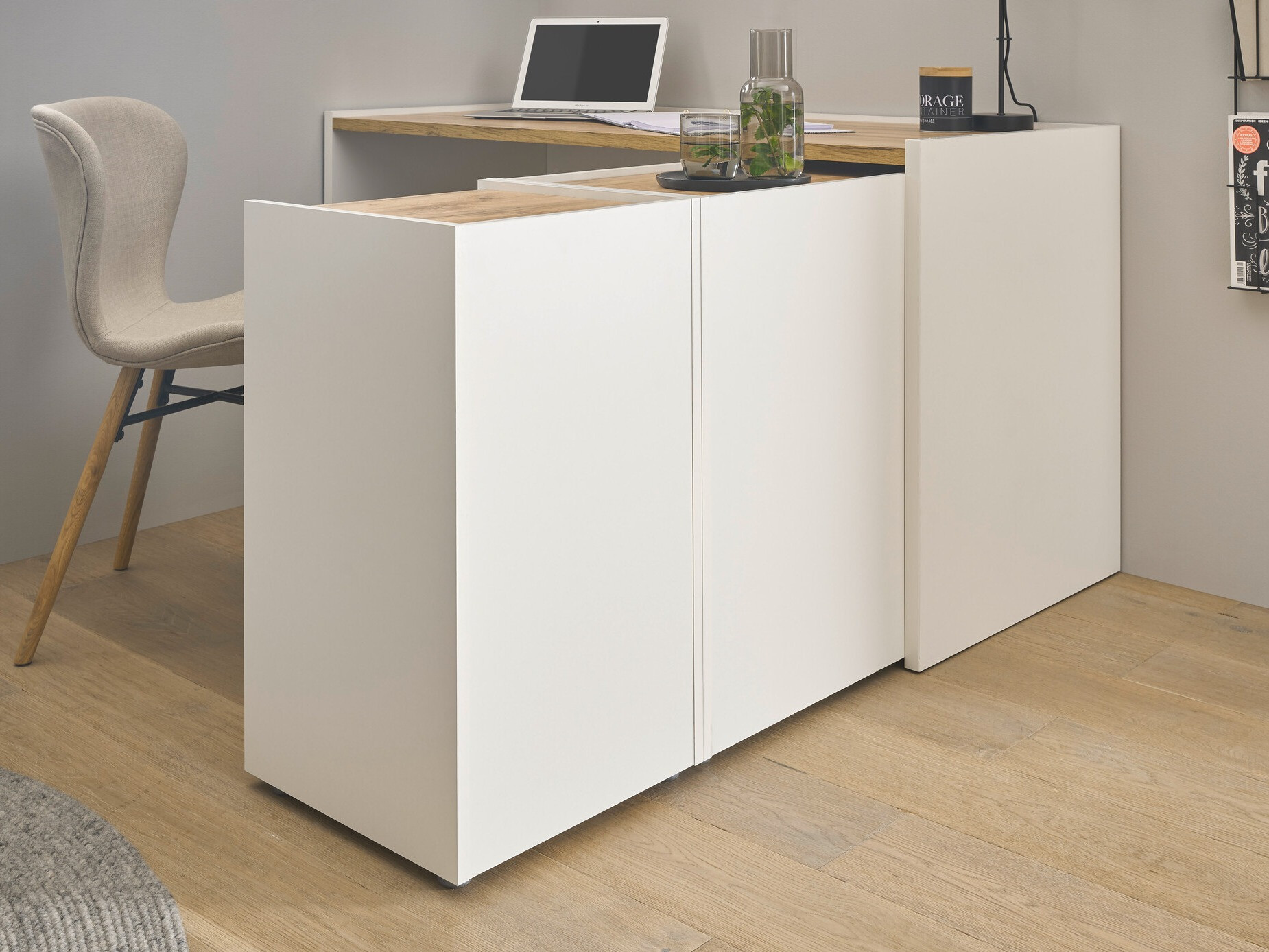 Conjunto para oficina en casa Elbsori 151 (Blanco + Roble wotan)