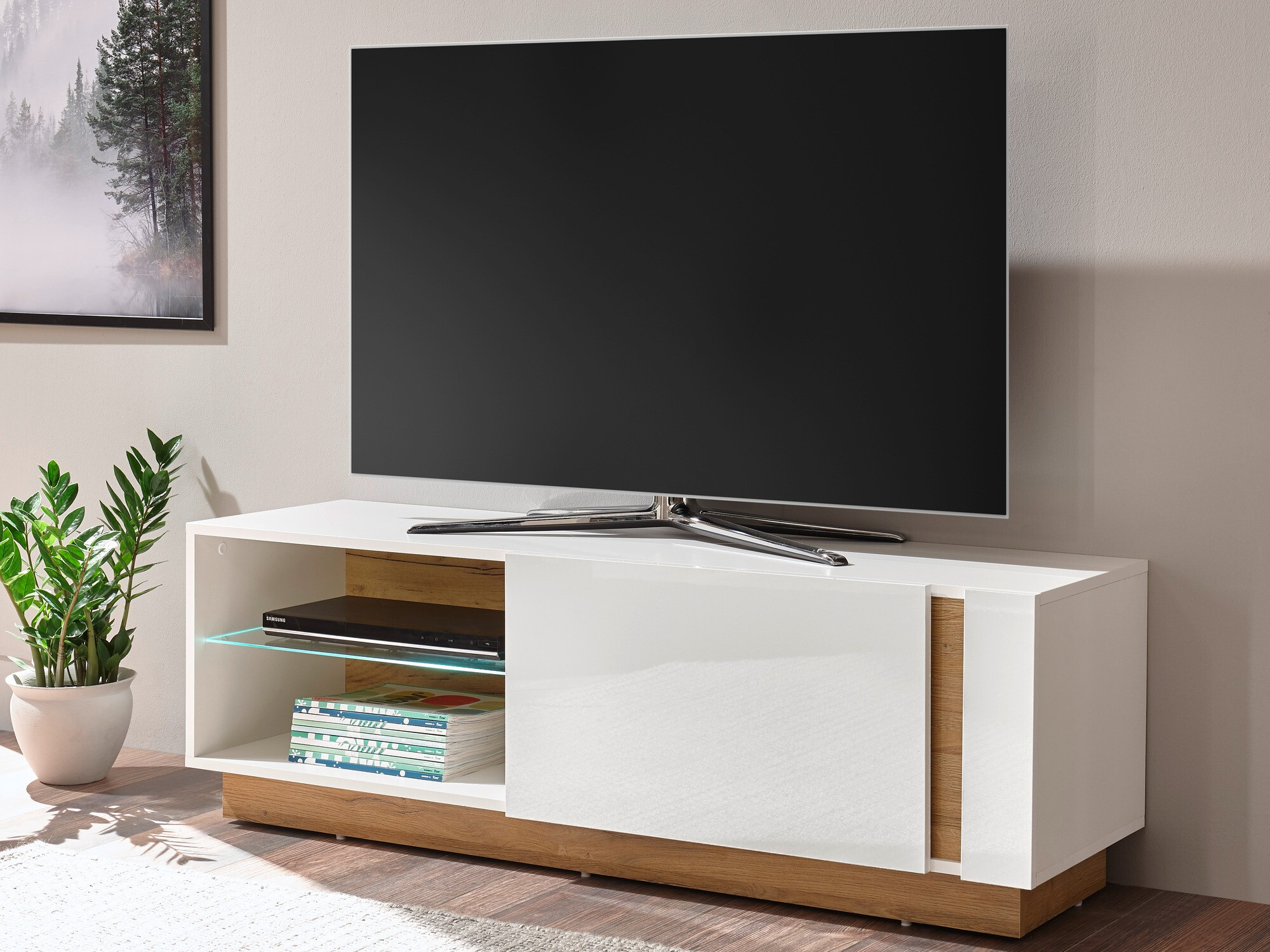 Mueble TV Veropho 102 (Blanco brillante + Roble nieto)