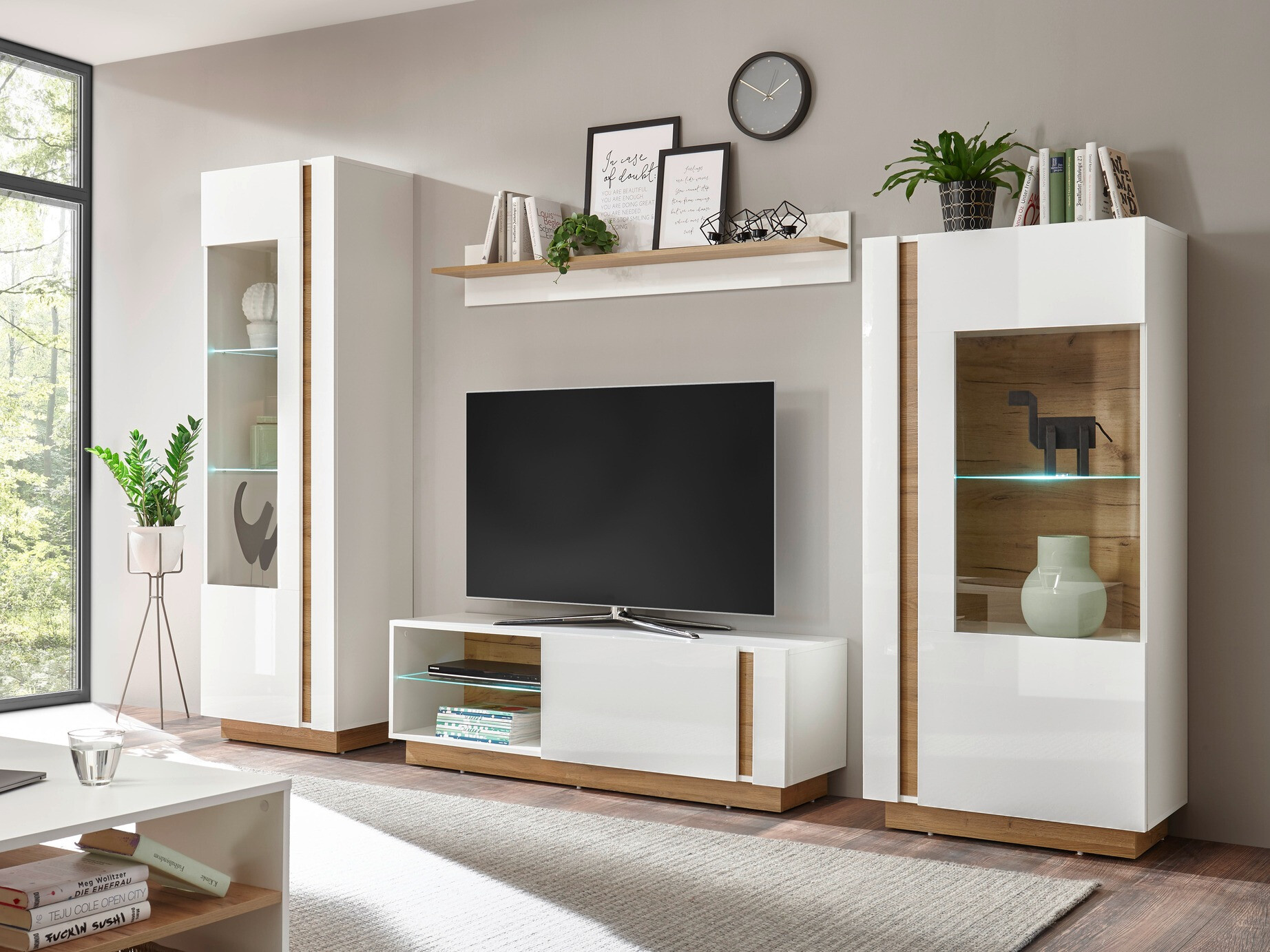 Mueble TV Veropho 102 (Blanco brillante + Roble nieto)