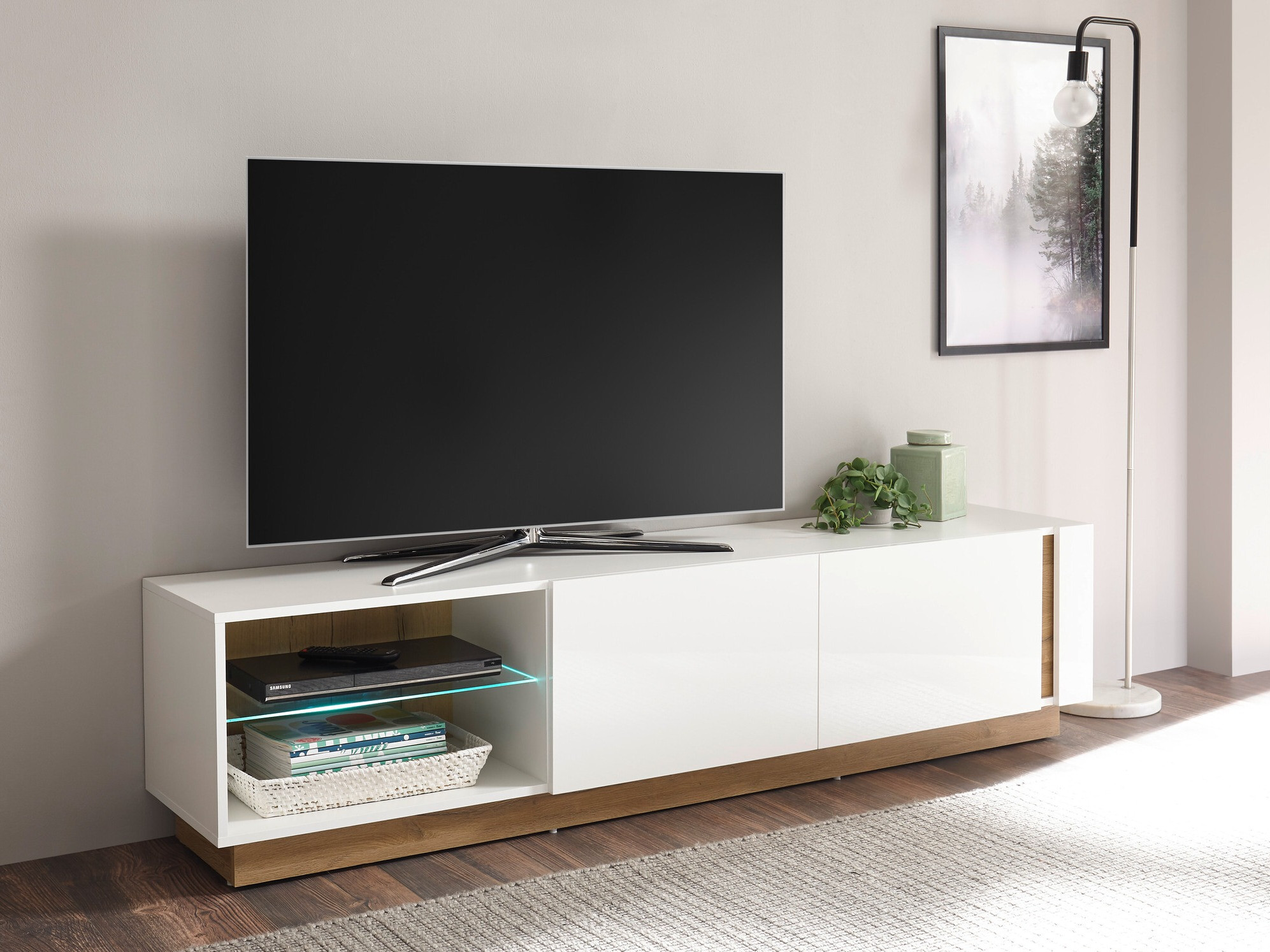 Mueble TV Veropho 103 (Blanco brillante + Roble nieto)