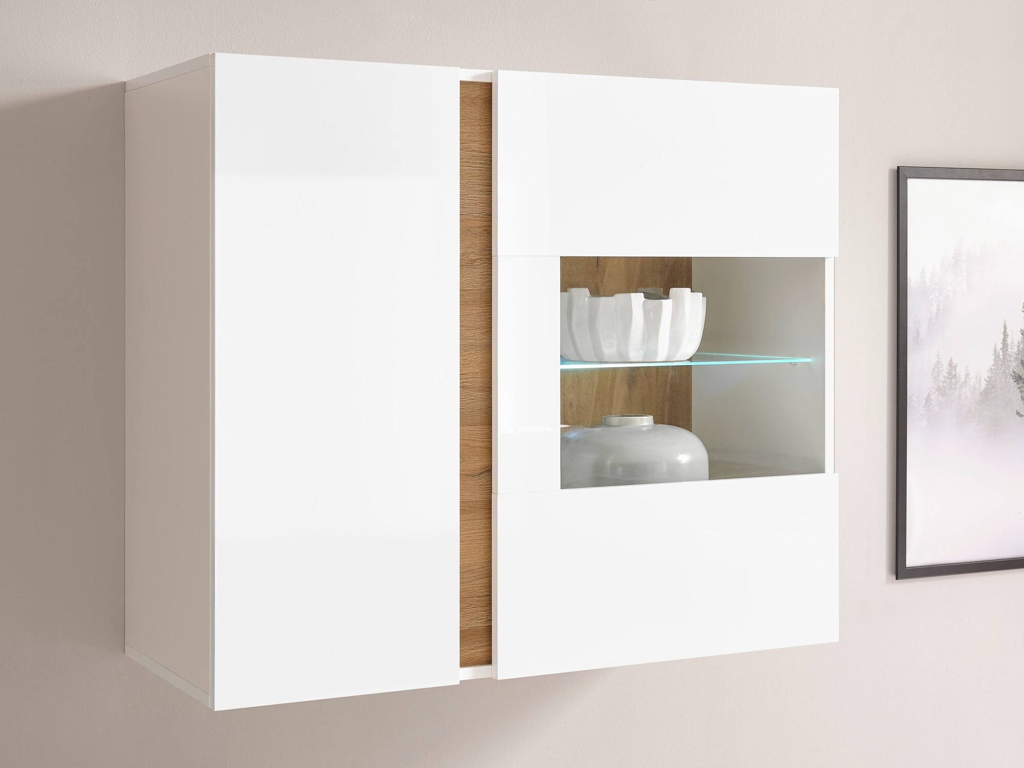 Armario de pared Veropho 105 (Blanco brillante + Roble nieto)